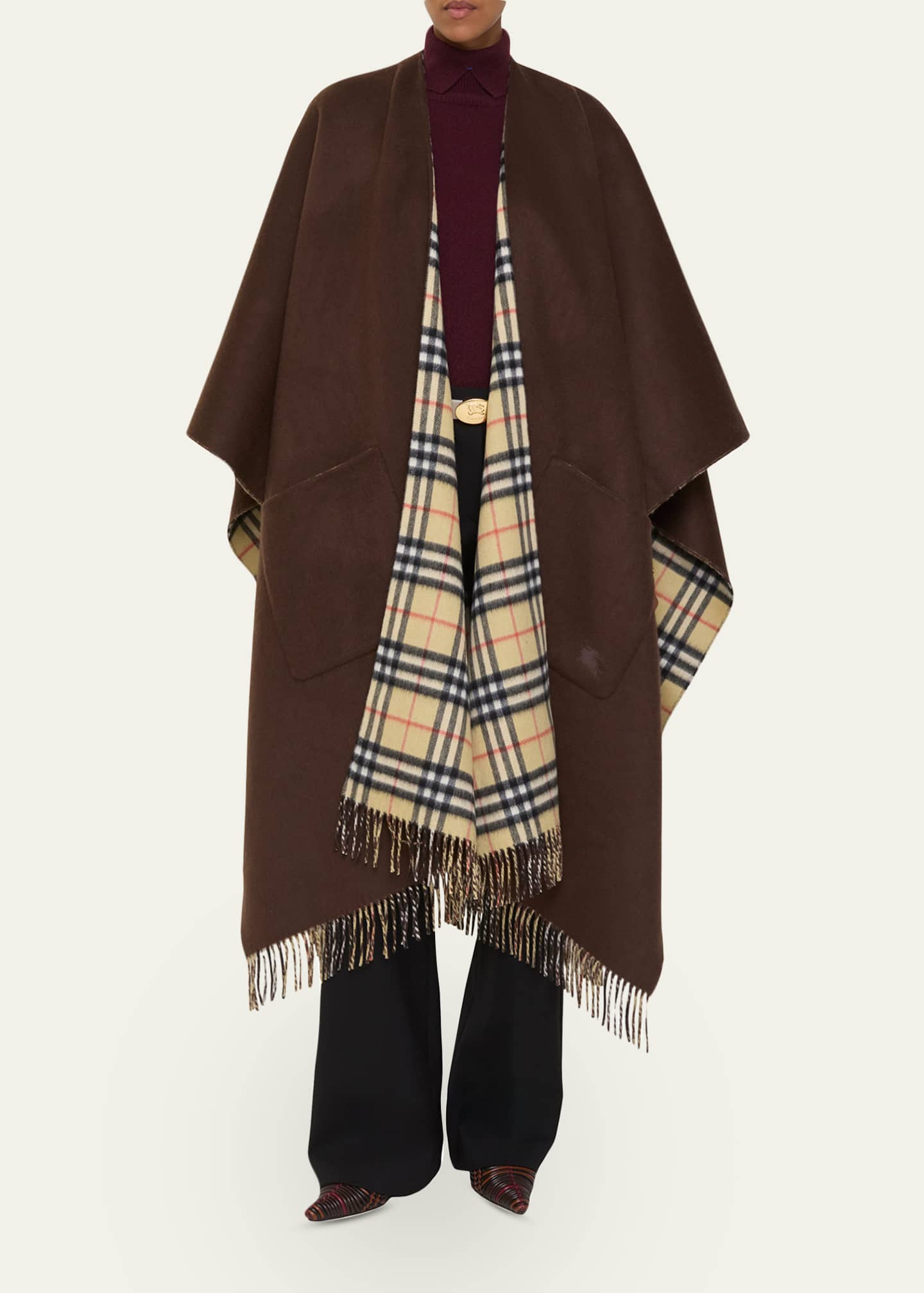 Burberry Reversible Check Wool Cashmere Cape - Bergdorf Goodman