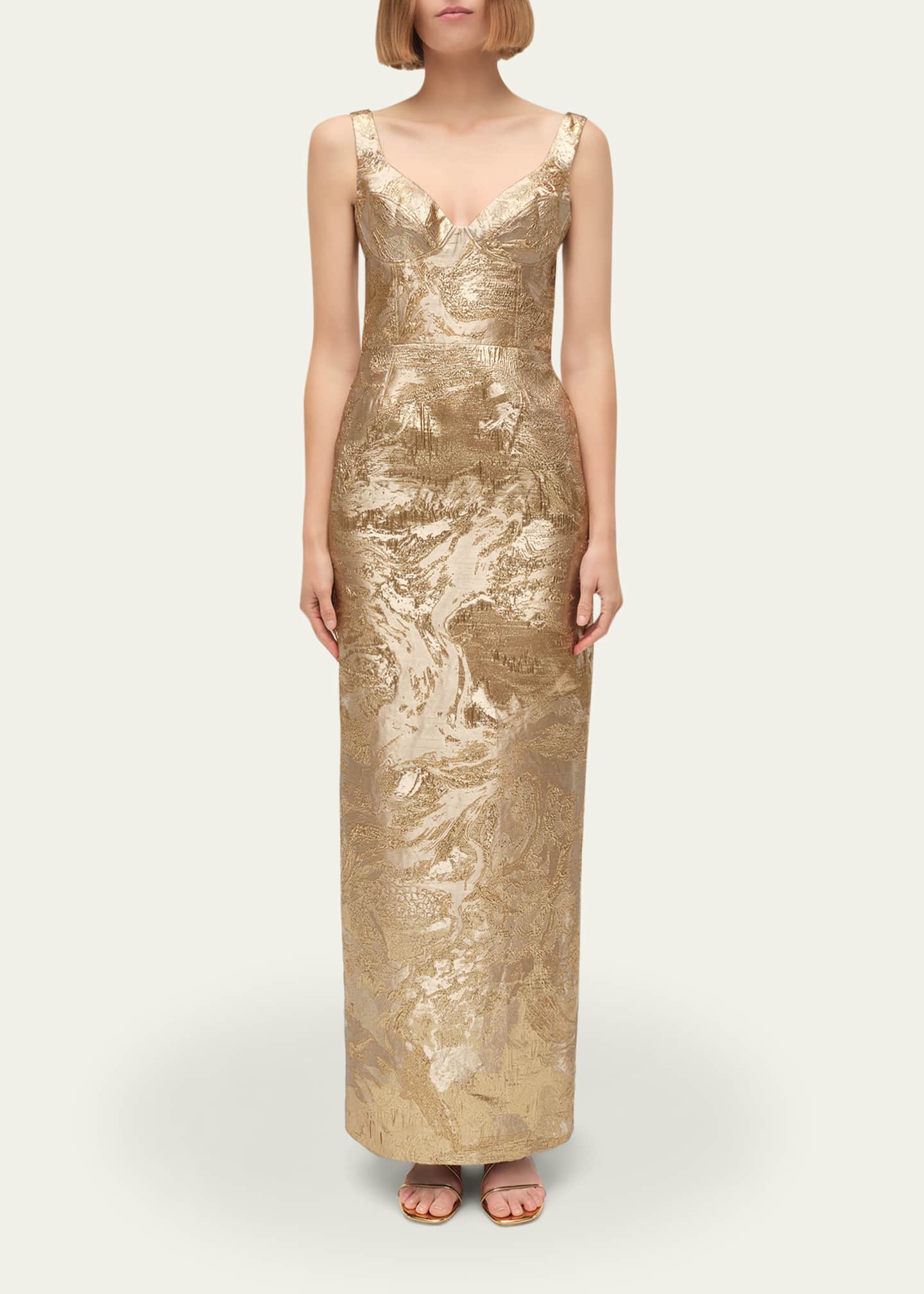 sleeveless metallic dress Metallic Sleeveless A-line Slit Gown by Rachel Allan 70861