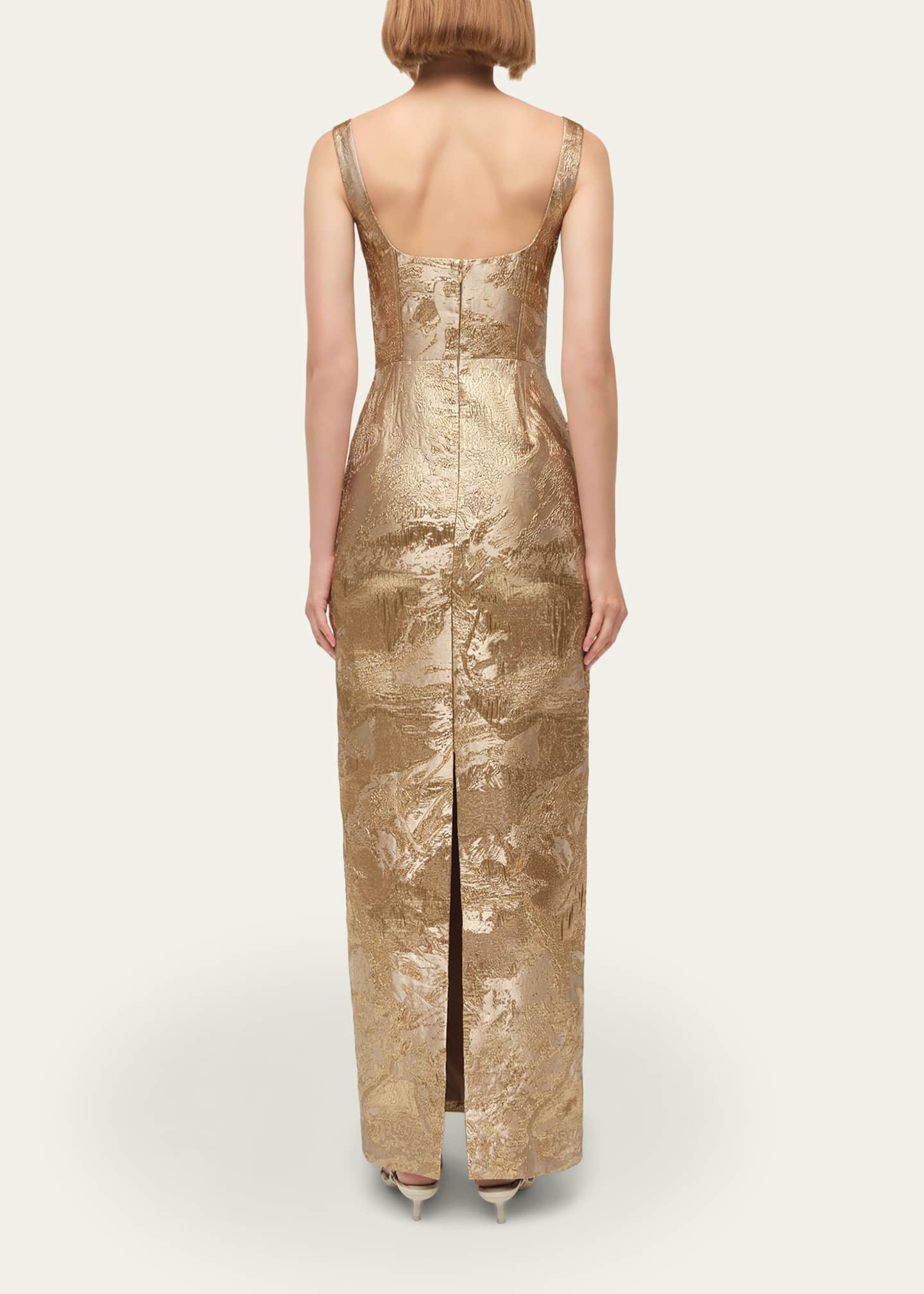 simkhai metallic dress SIMKHAI Viella Sleeveless Metallic Jacquard Column Gown
