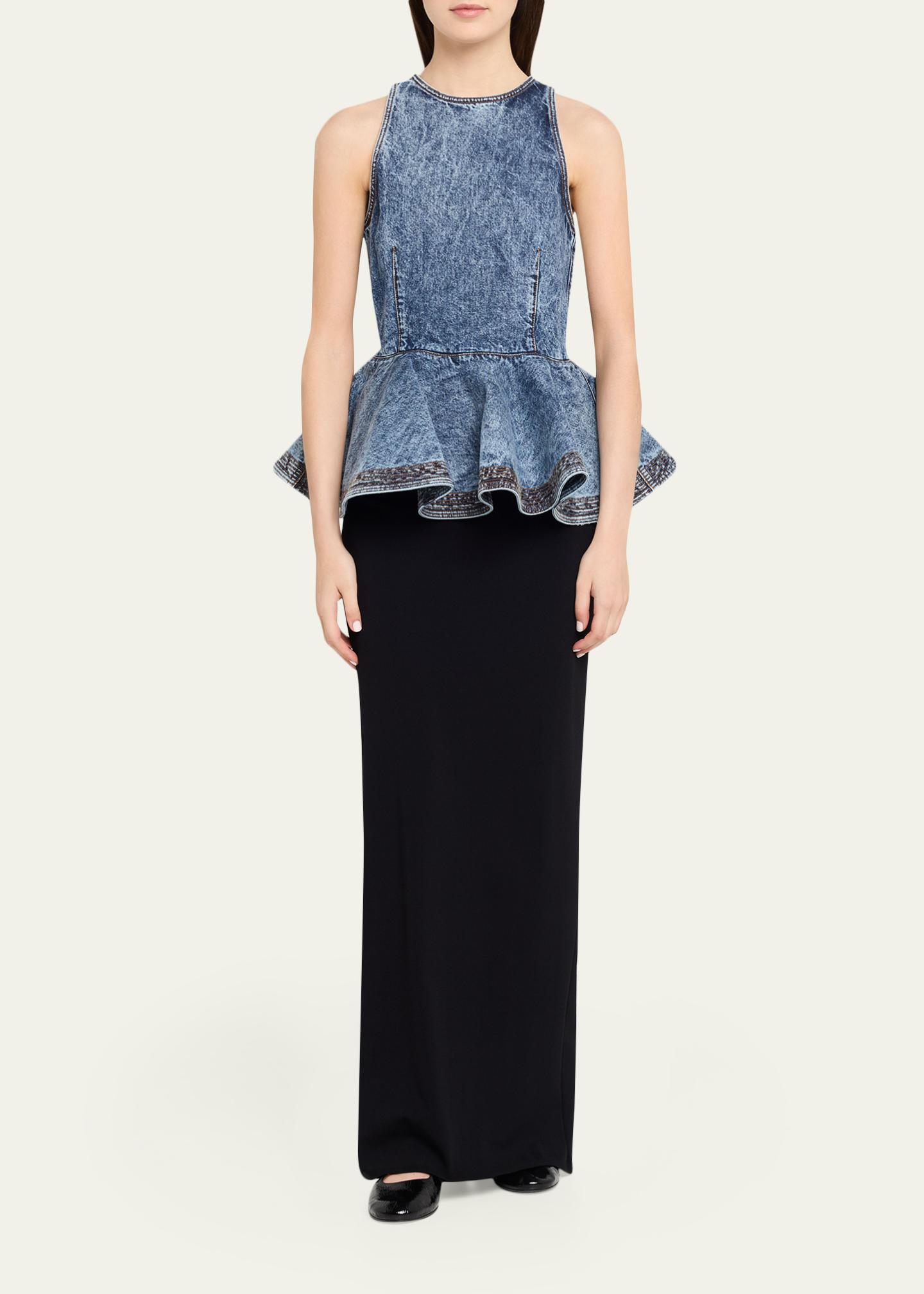 ALAÏA Sleeveless Denim Peplum Top - Bergdorf Goodman