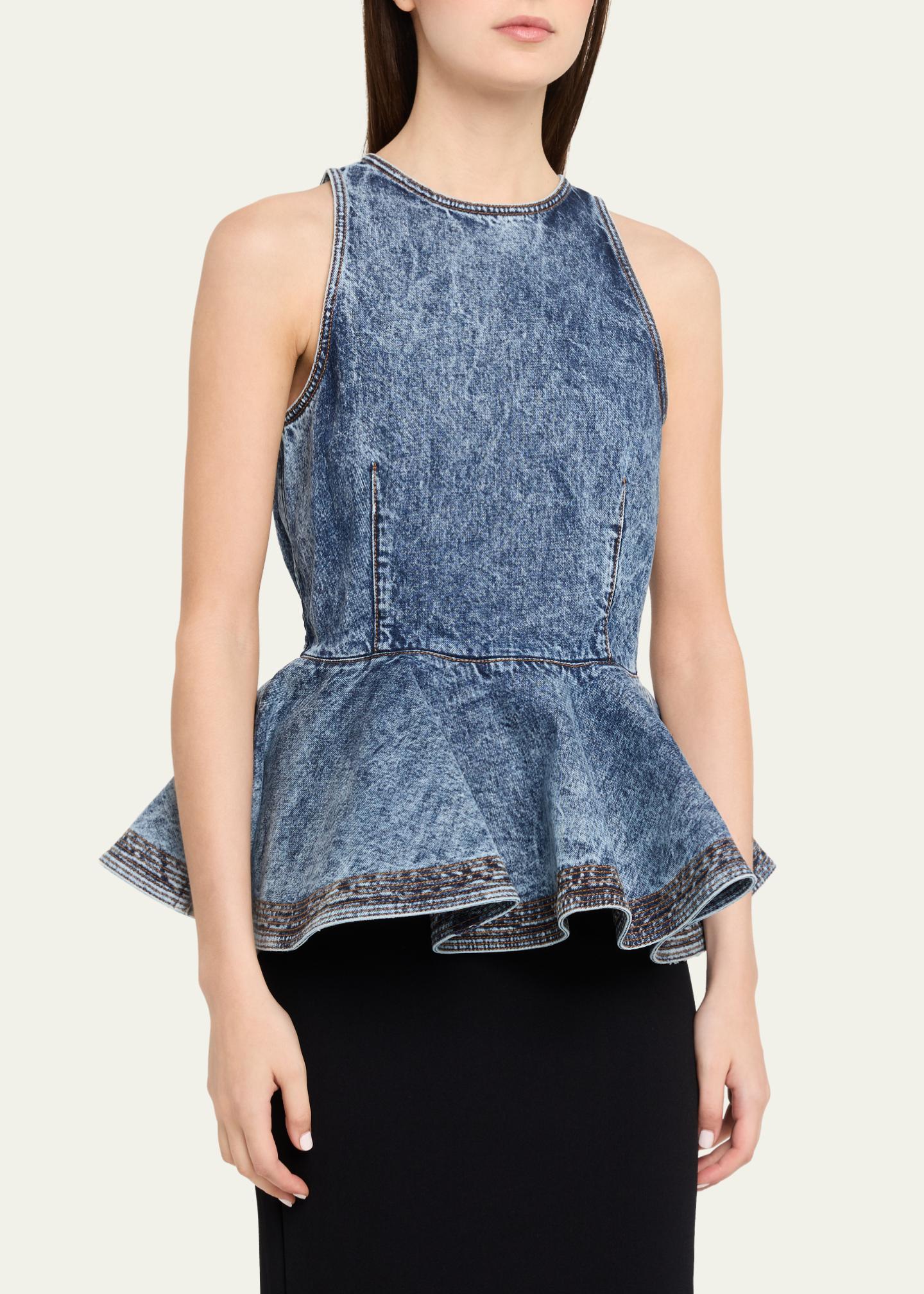 ALAÏA Sleeveless Denim Peplum Top - Bergdorf Goodman