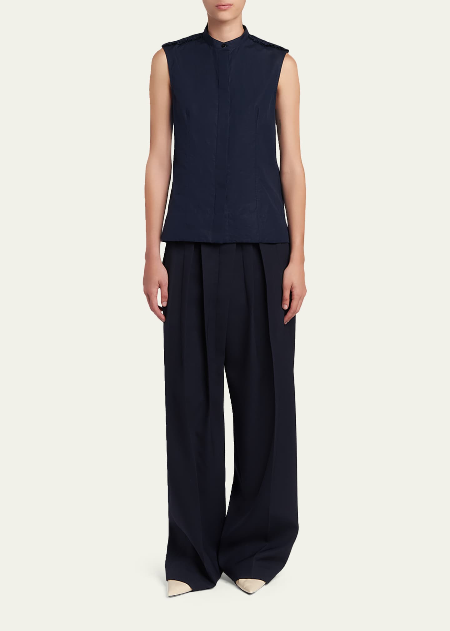 Jil Sander Ruffle-Shoulder Sleeveless Button-Down Shirt - Bergdorf