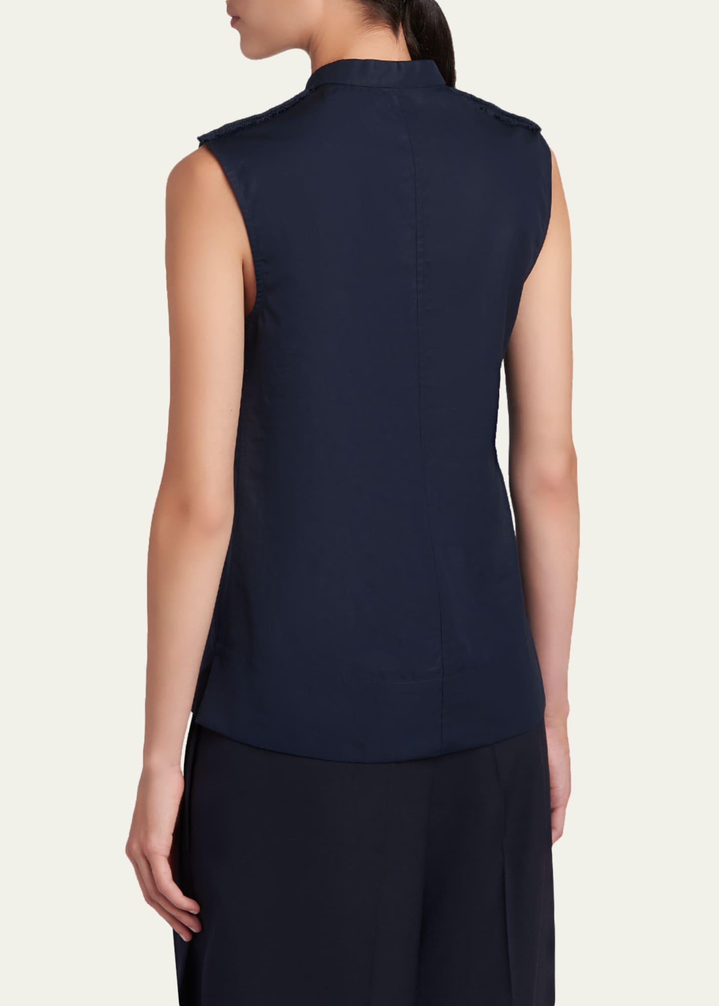 JIL SANDER ネイビー Vネック ベスト Jil Sander Ruffle-Shoulder Sleeveless Button-Down Shirt - Bergdorf
