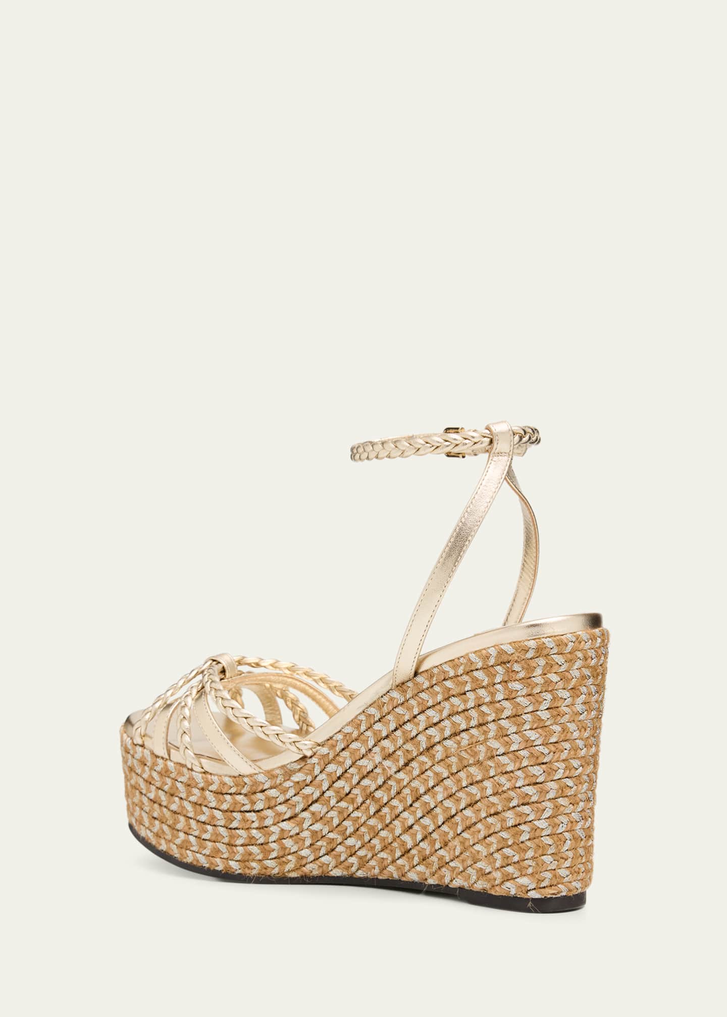 Jimmy Choo 100mm Dree Metallic Leather Espadrille Wedge Sandals