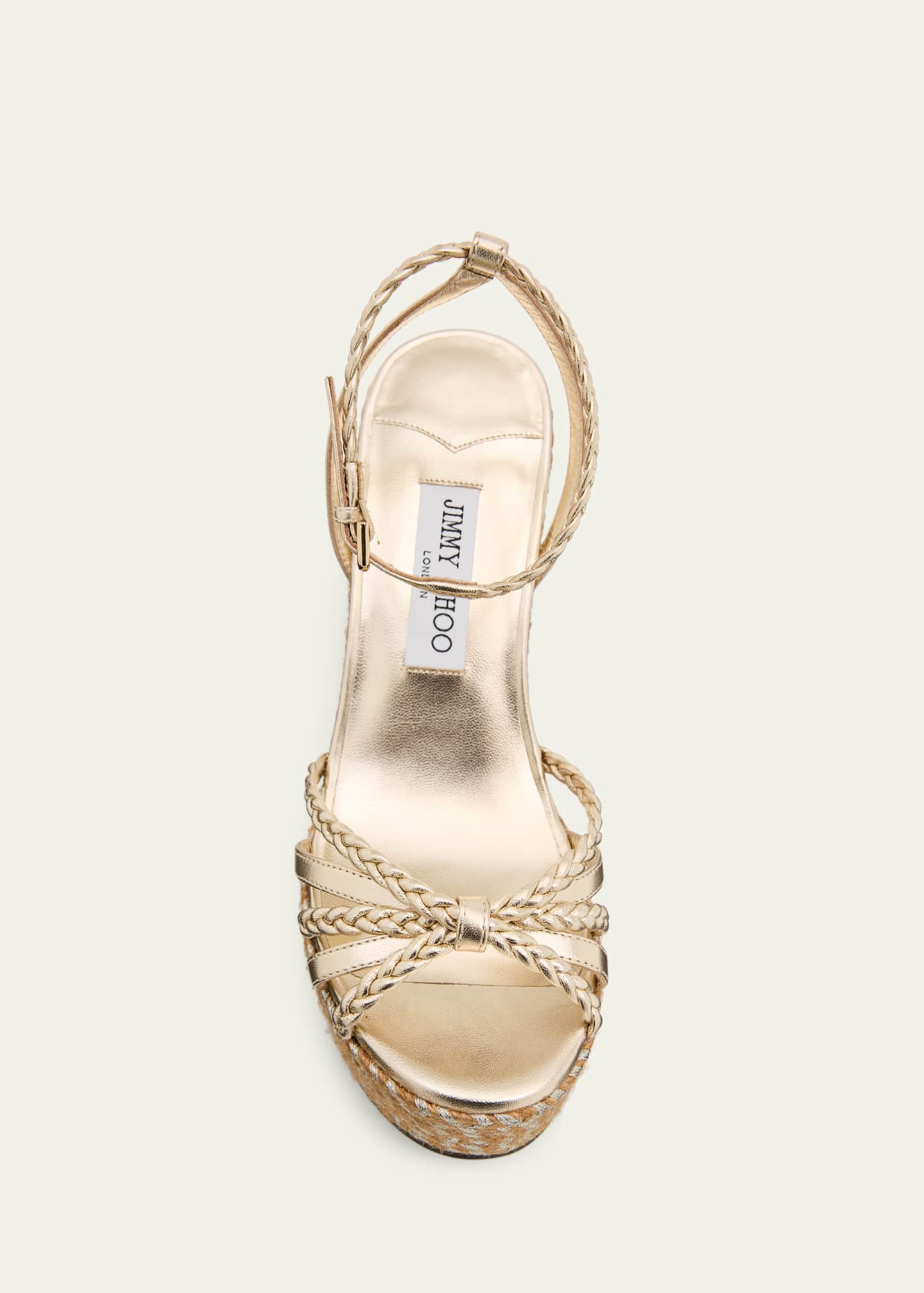 Jimmy Choo 100mm Dree Metallic Leather Espadrille Wedge Sandals