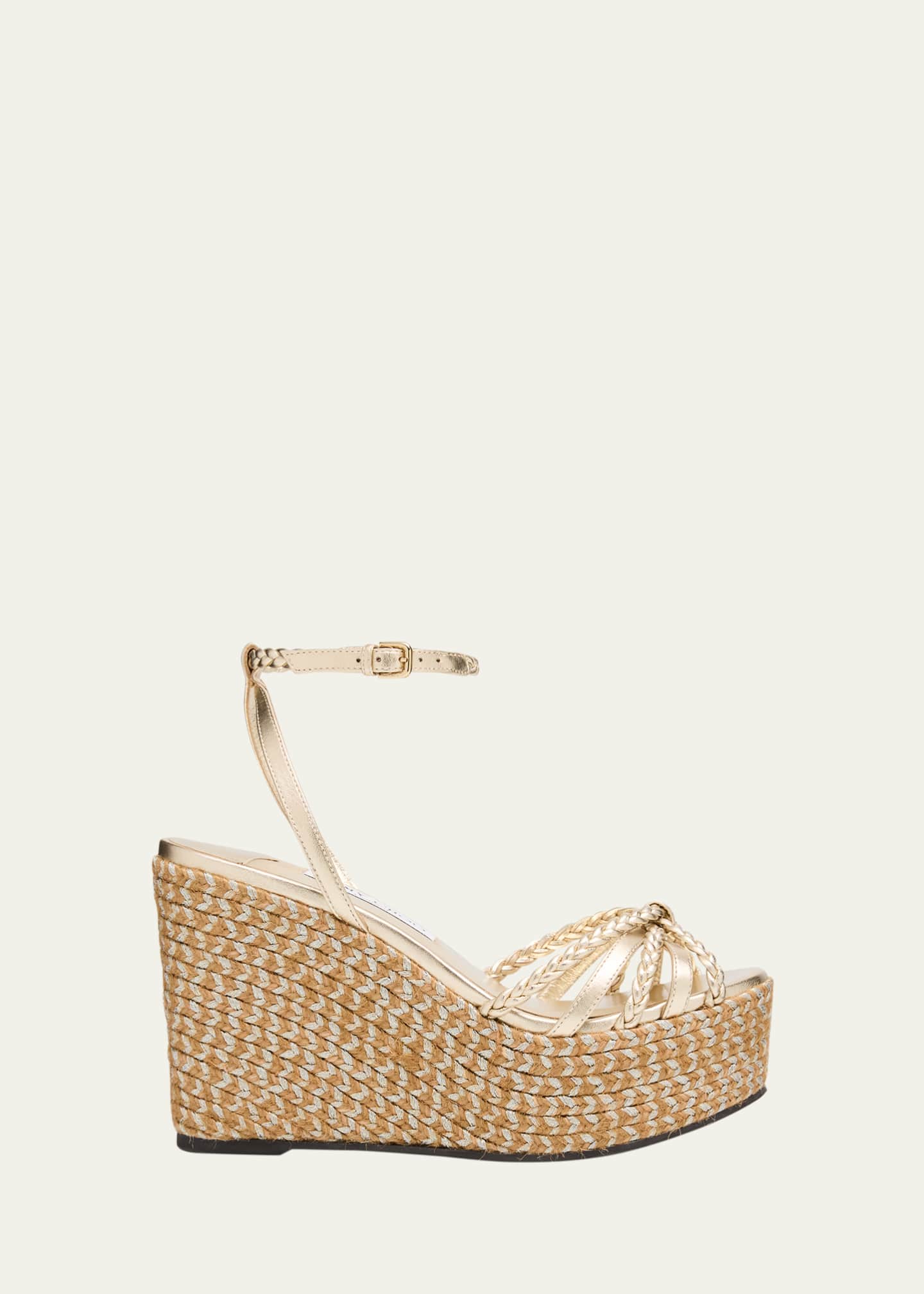 Jimmy Choo 100mm Dree Metallic Leather Espadrille Wedge Sandals