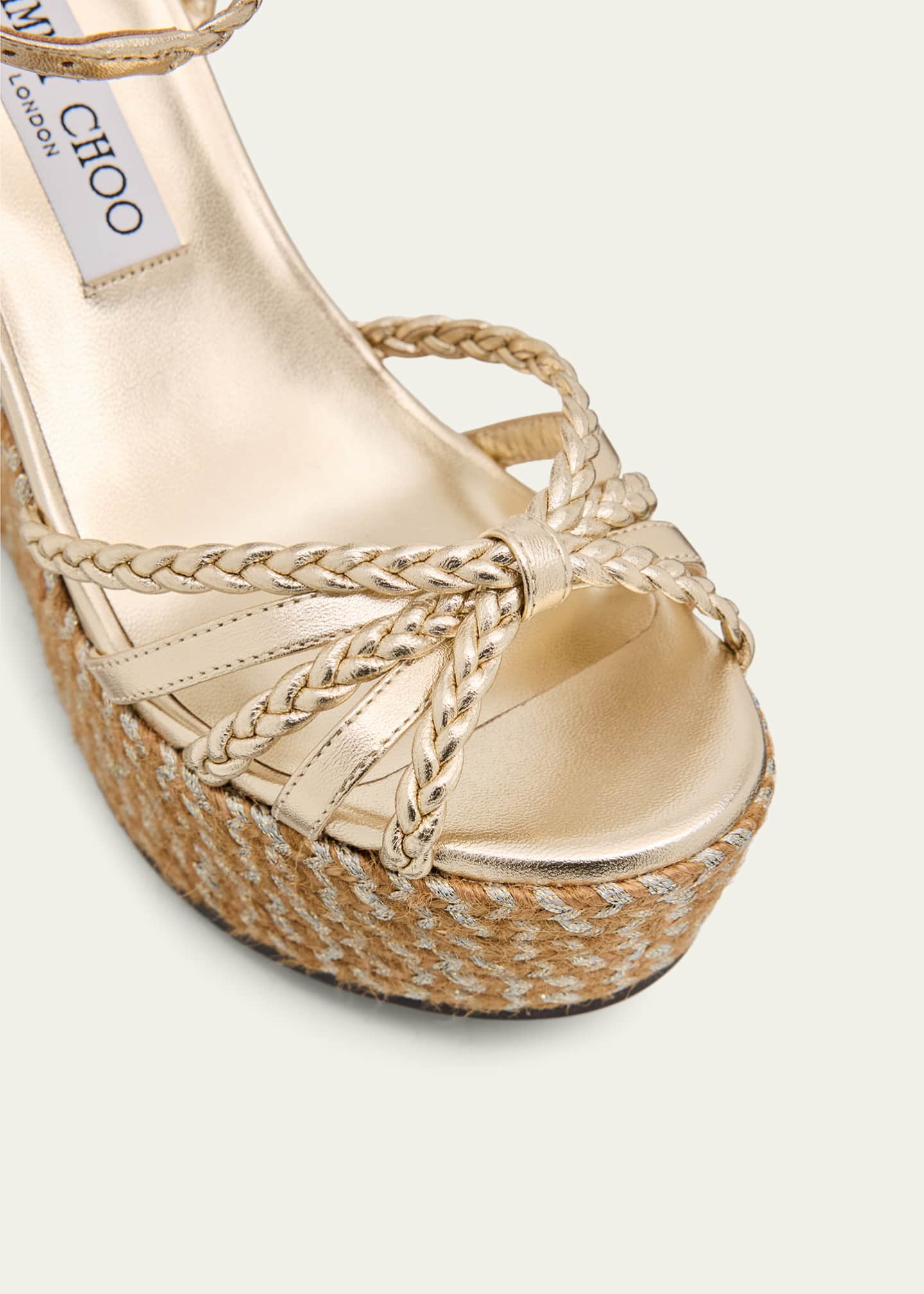 Jimmy Choo 100mm Dree Metallic Leather Espadrille Wedge Sandals
