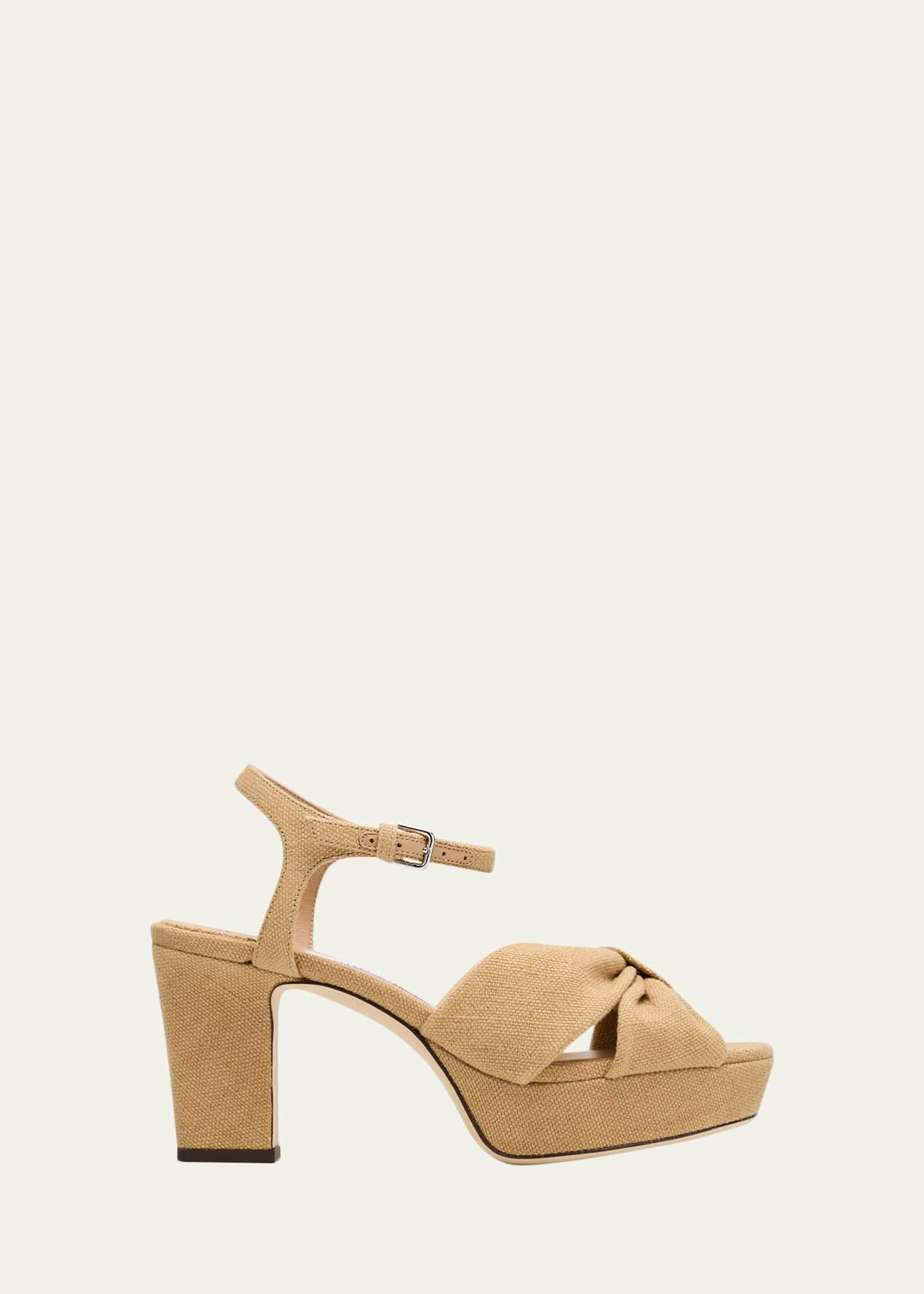 Jimmy Choo 80mm Heloise Linen Platform Sandals - Bergdorf Goodman