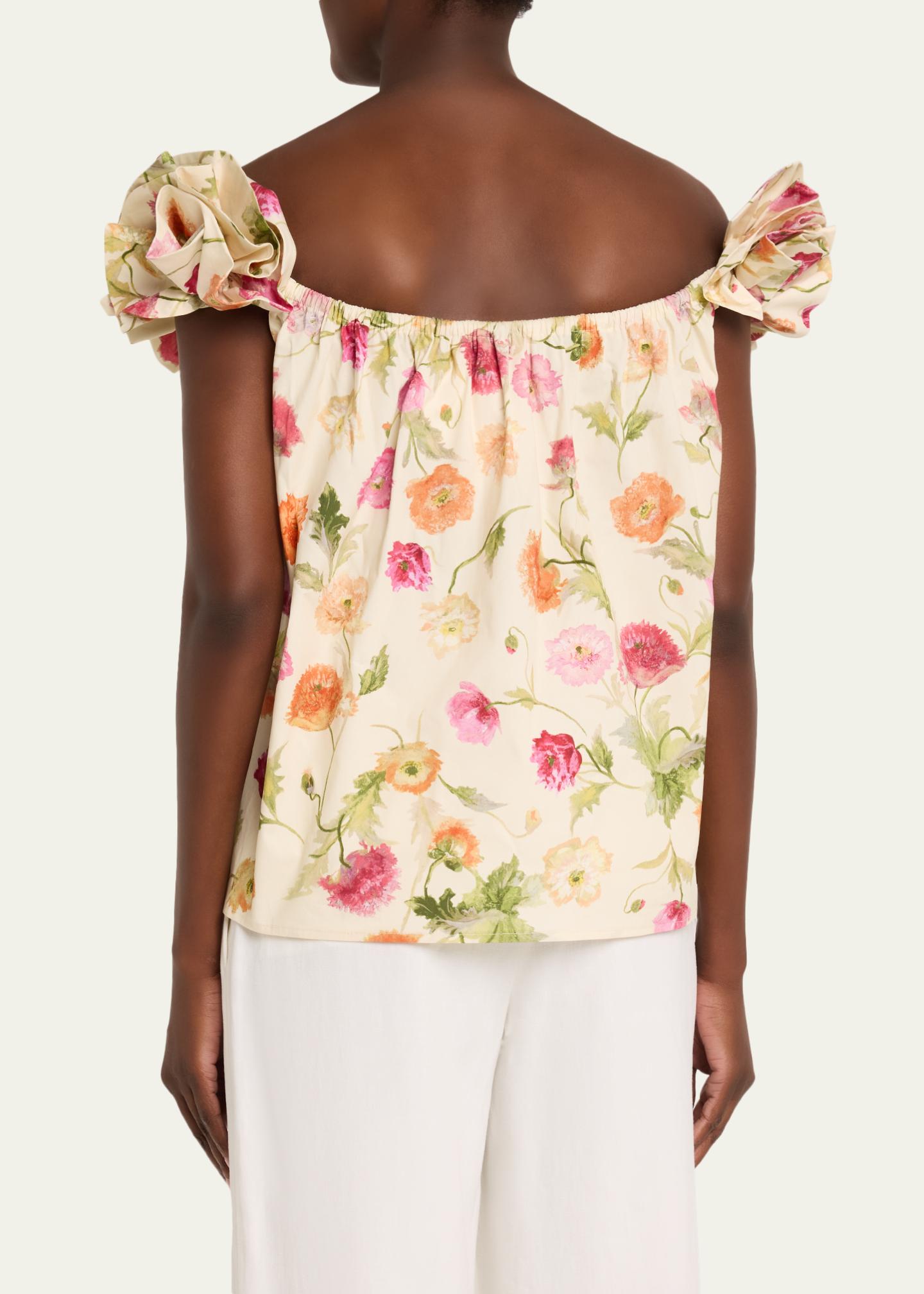 Carolina Herrera Rose Off-The-Shoulder Floral Cotton Top