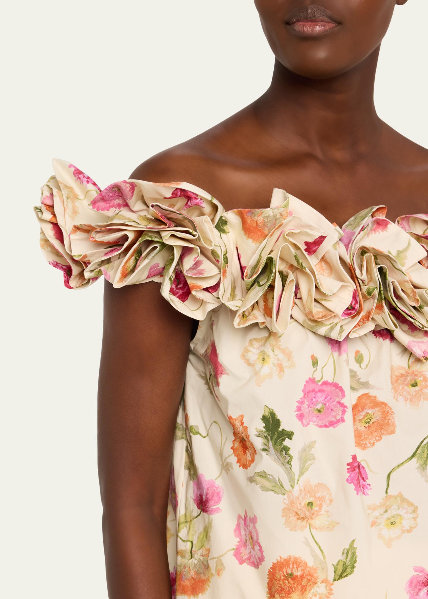 Carolina Herrera Rose Off-The-Shoulder Floral Cotton Top
