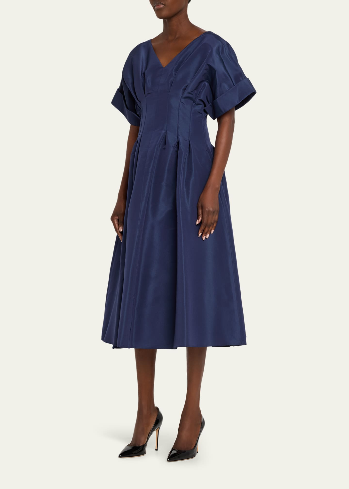 Carolina Herrera Women's Corset Silk V-Neck Cocktail Dress - Midnight - Size 0