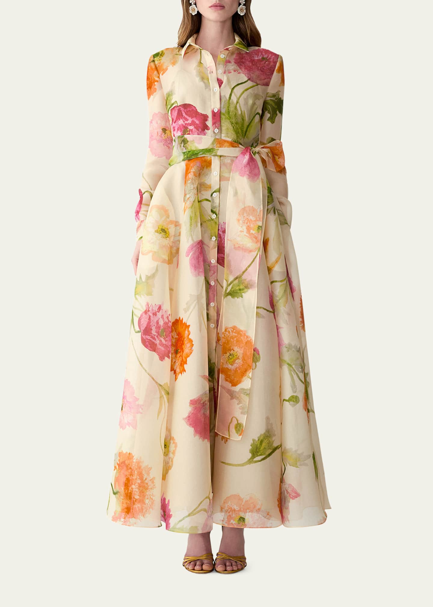 Carolina Herrera Poppy-Print Organza Trench Dress