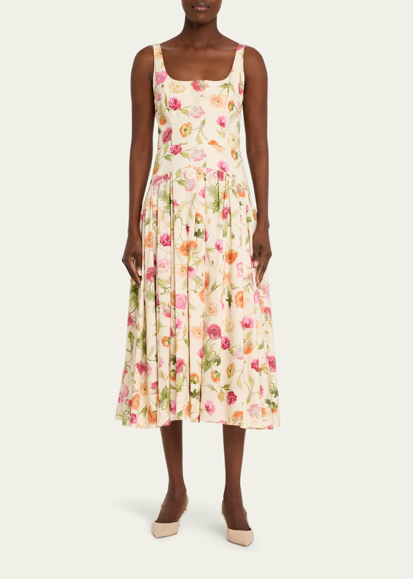 Carolina Herrera Floral Sleeveless Drop-Waist Pleated Midi Dress - Bergdorf  Goodman