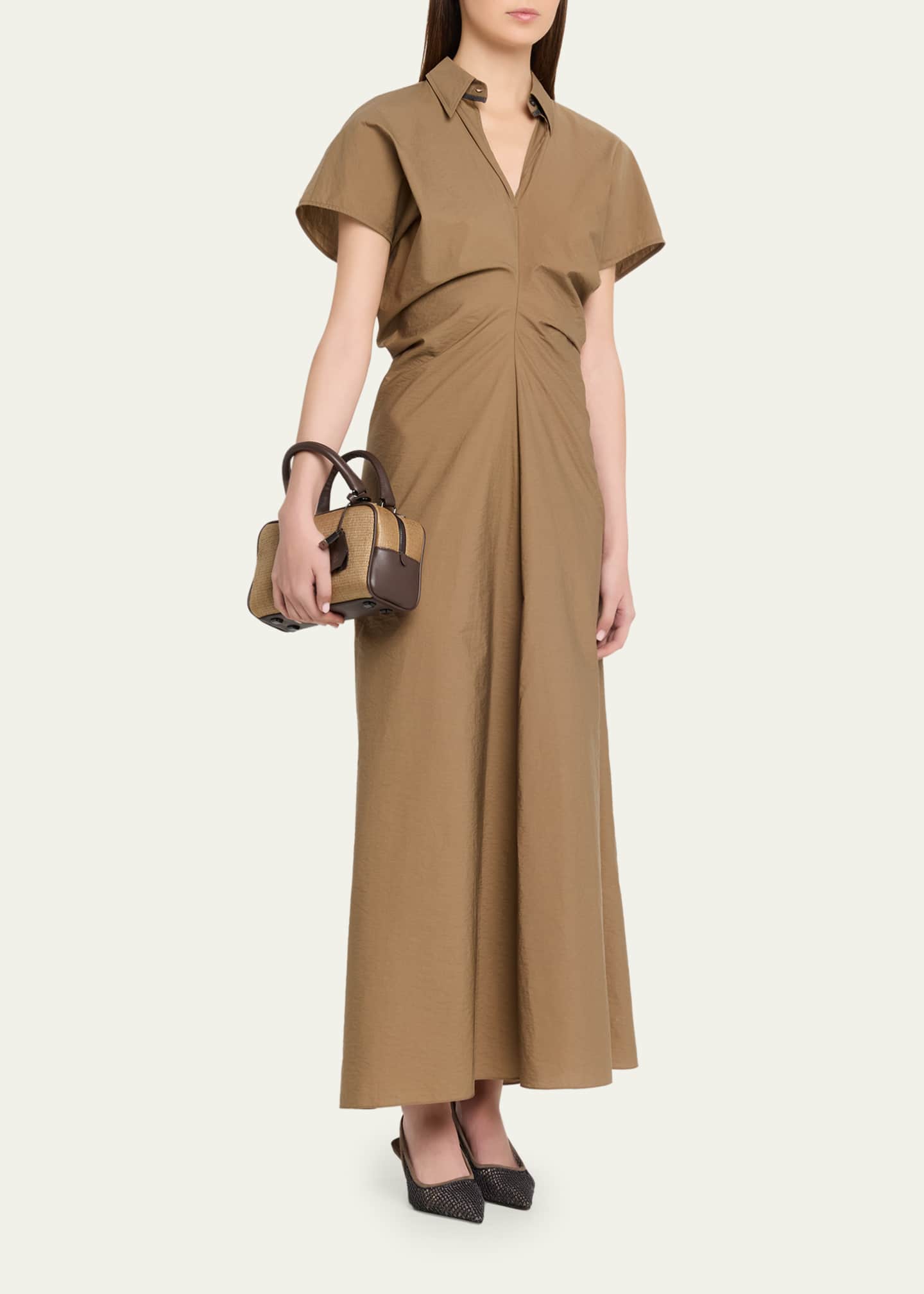 brunello cucinelli long dress Brunello Cucinelli Techno Cotton Poplin Short-Sleeve Maxi Shirtdress