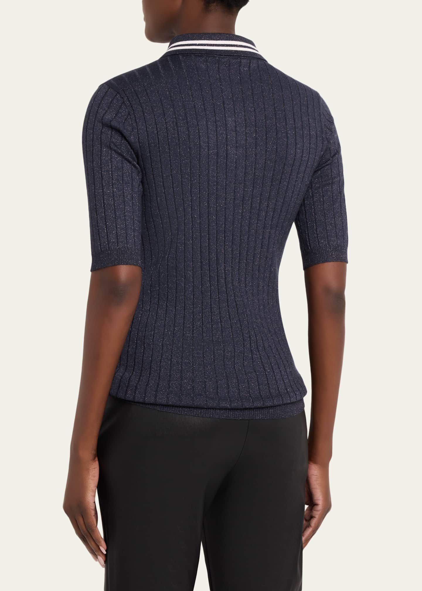 Brunello Cucinelli Shimmering Cashmere Rib Short-Sleeve Polo