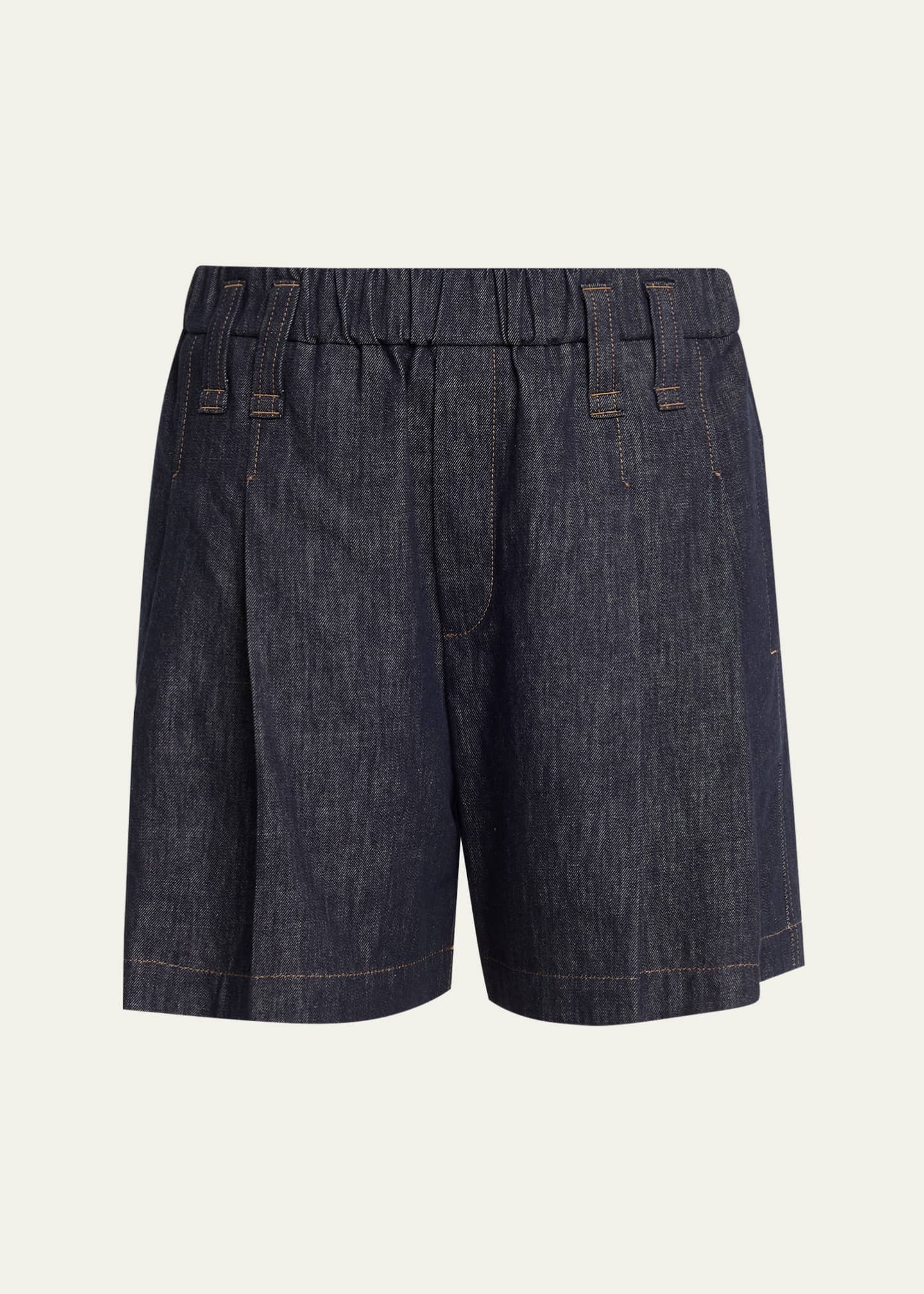 Brunello Cucinelli Double Pleated Pull-On Denim Shorts - Bergdorf