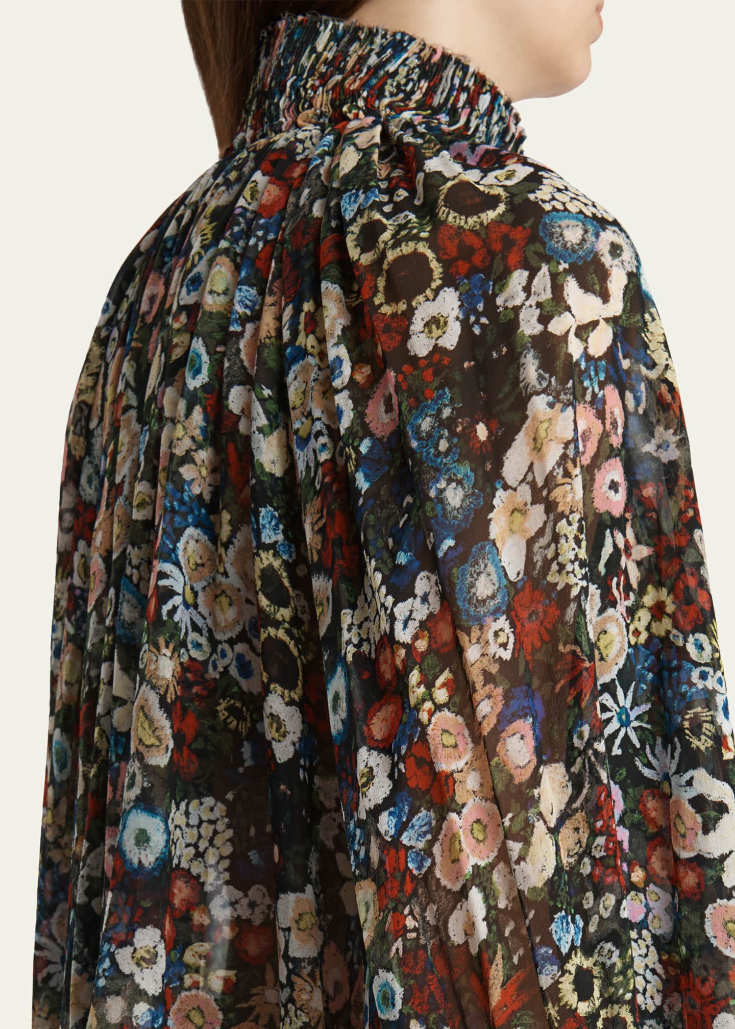 Khaite Durer Floral Silk Balloon-Sleeve Peasant Top - Bergdorf Goodman