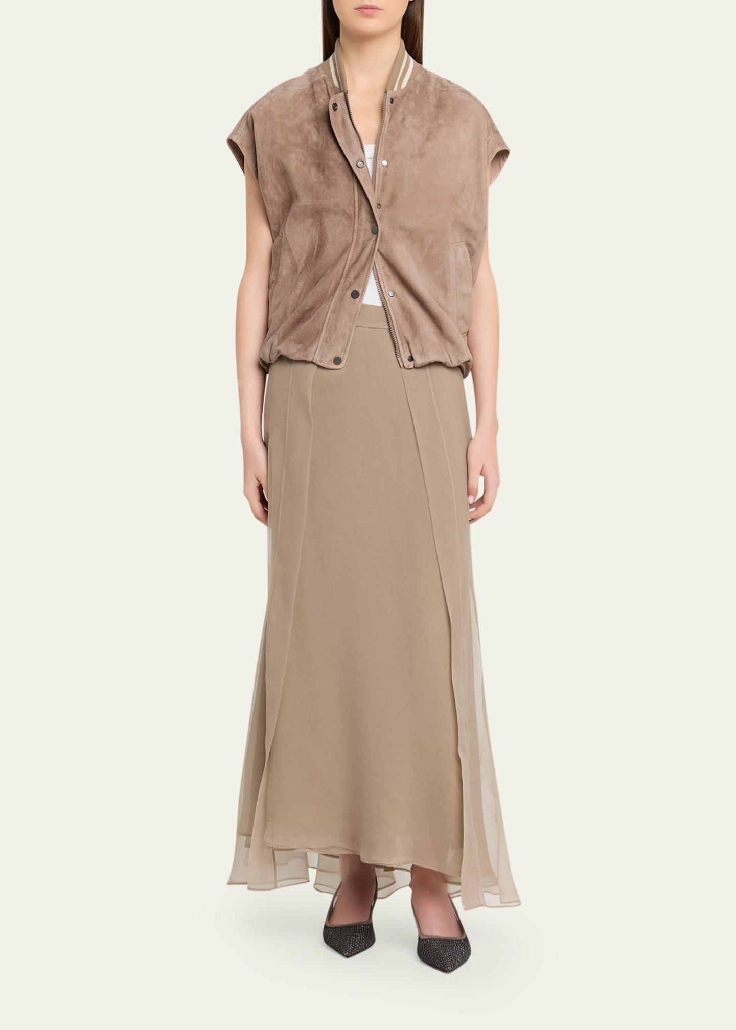 Brunello Cucinelli Crispy Silk Organza Overlay Midi Skirt 