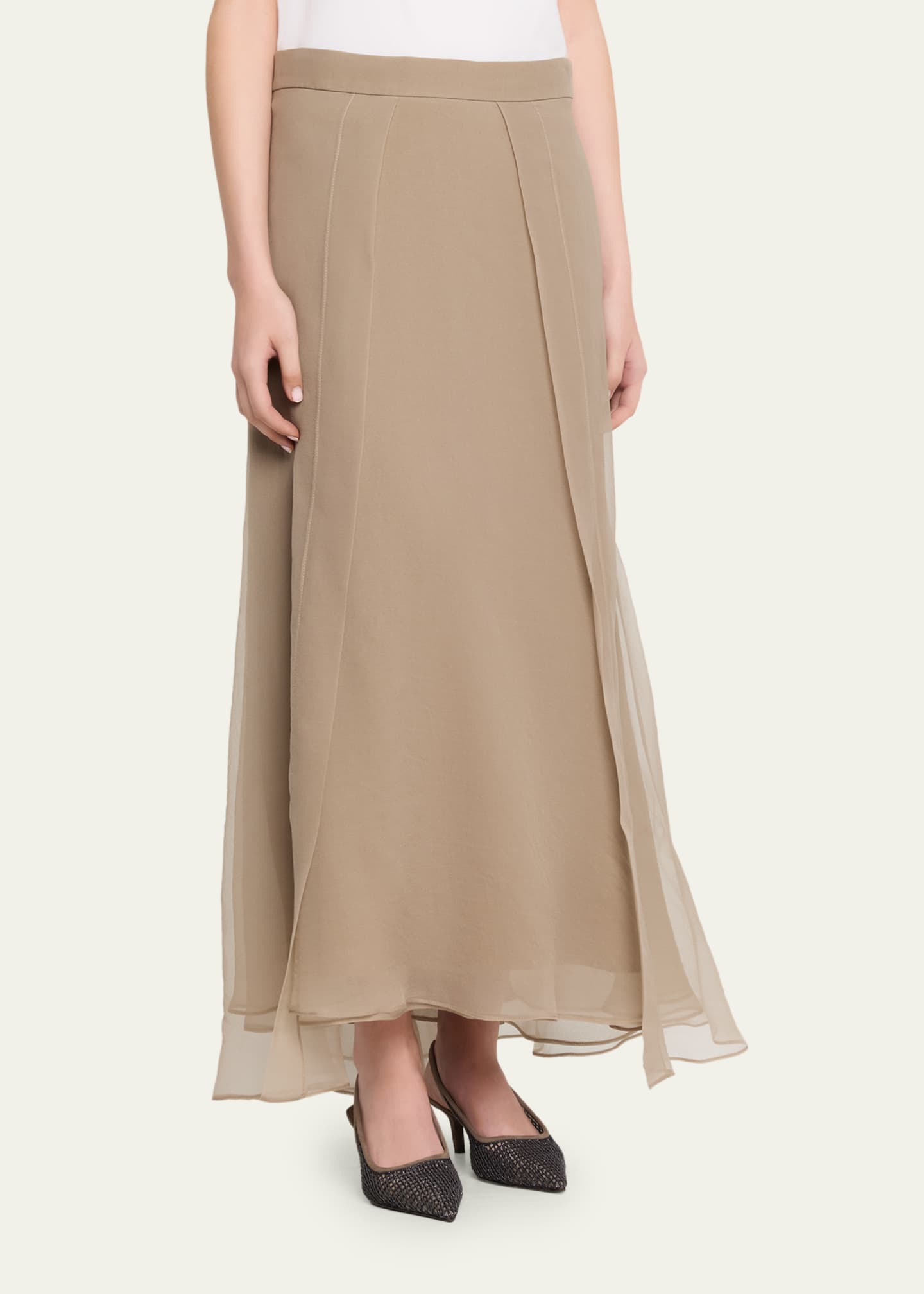 Brunello Cucinelli Crispy Silk Organza Overlay Midi Skirt