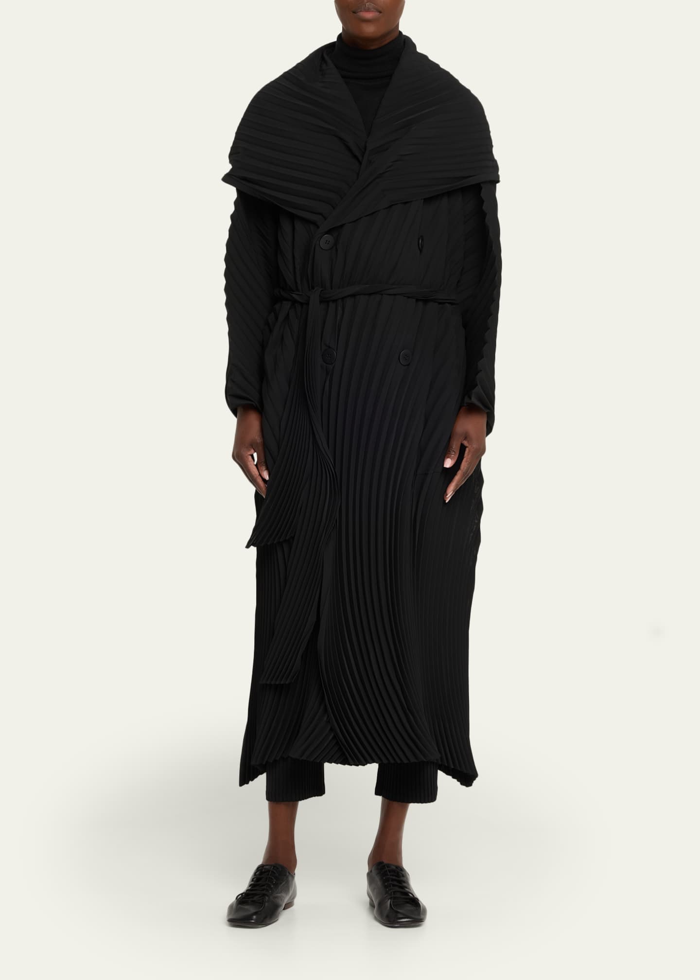 Issey Miyake Wave Pleats Belted Long Trench Coat - Bergdorf Goodman