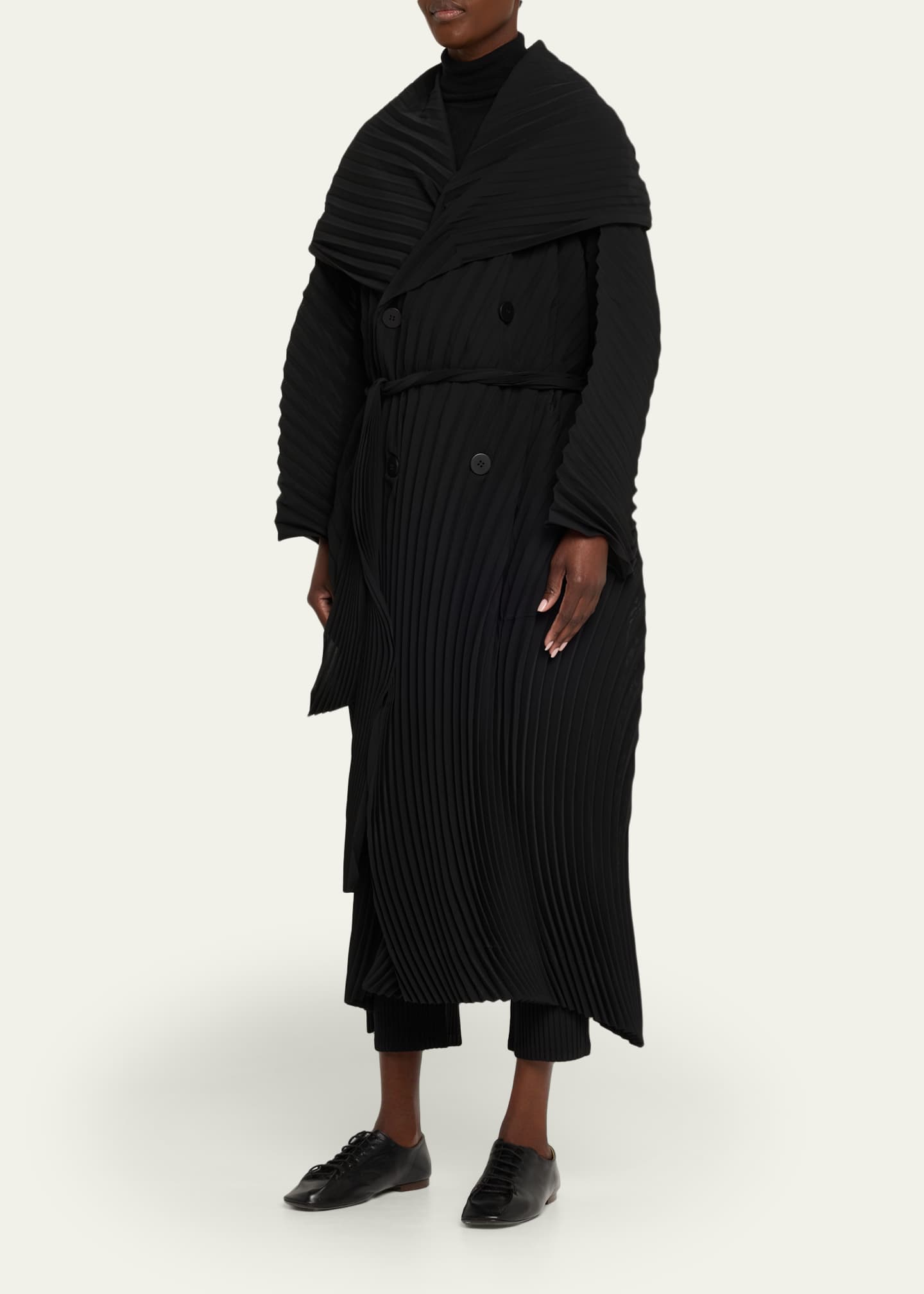 Issey Miyake Wave Pleats Belted Long Trench Coat - Bergdorf Goodman