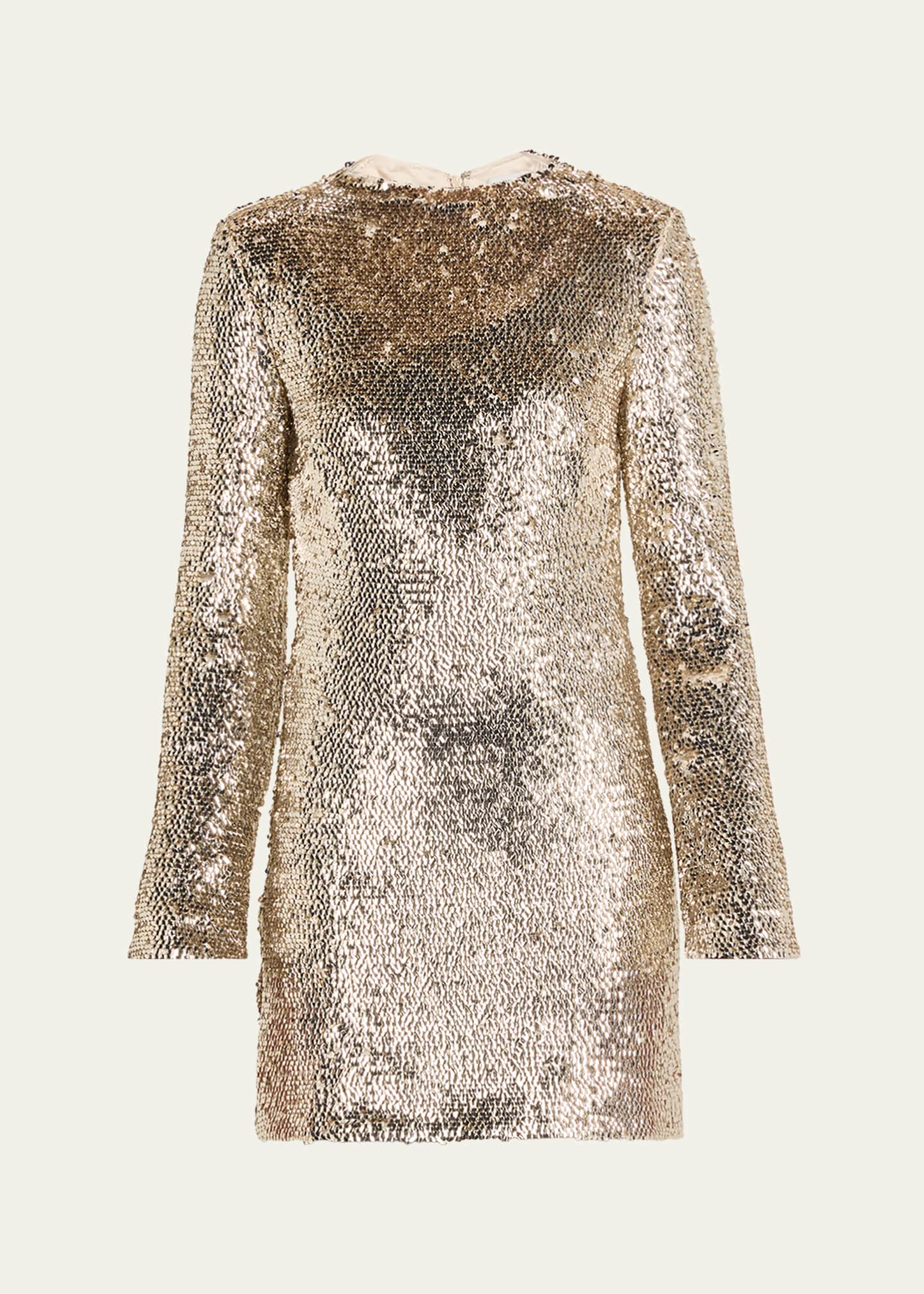 green emerald velvet dress Simkhai Women's Opal Sequin Mini Long Sleeve Dress in Gold, Size 0