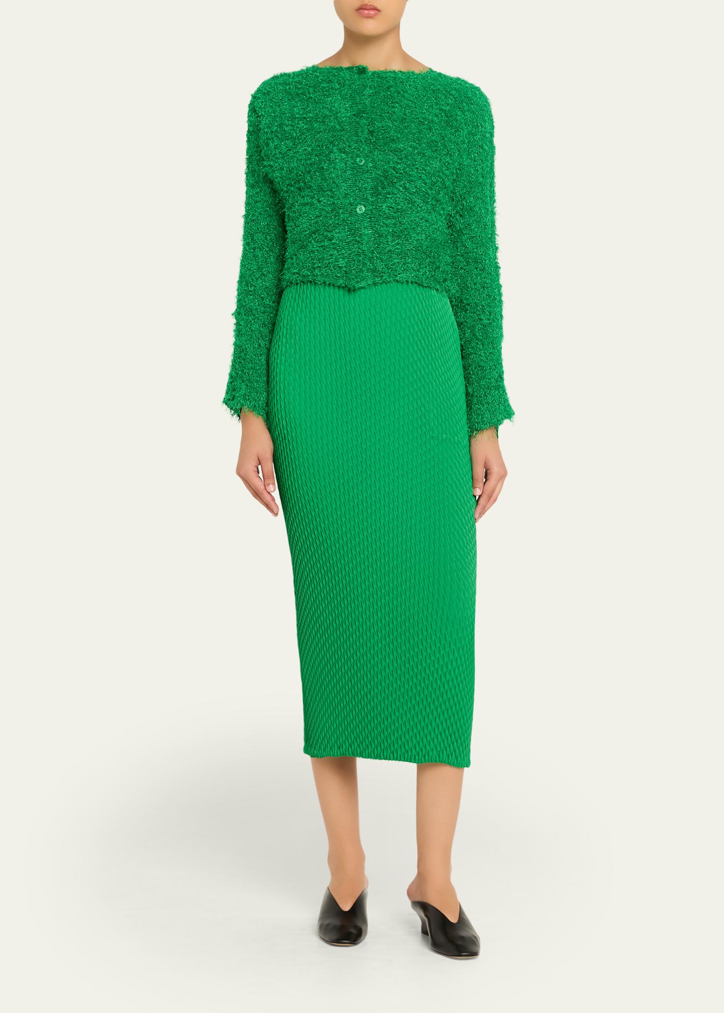 Issey Miyake Shifted Fuzzy Pleated Cardigan - Bergdorf Goodman