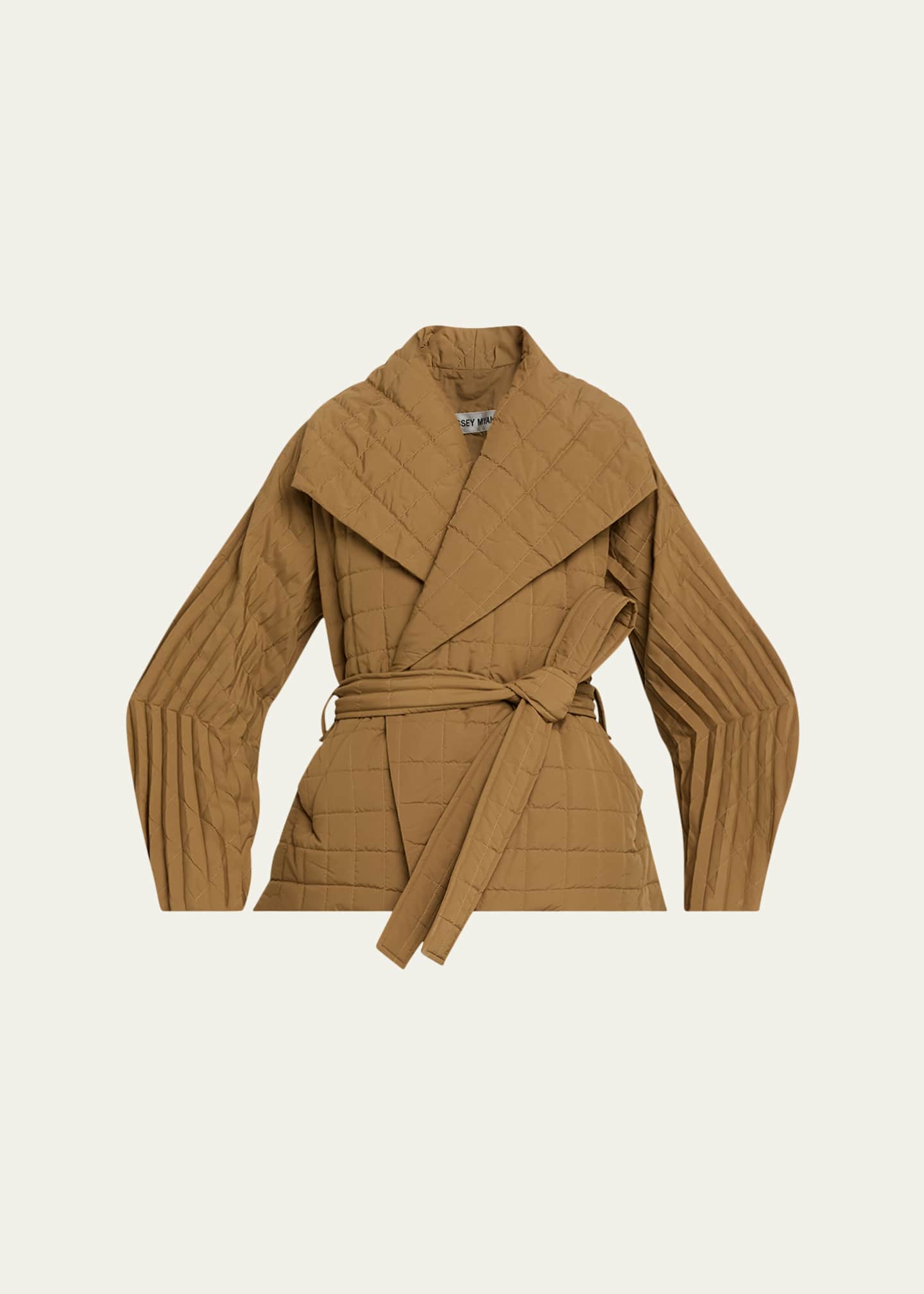 Issey Miyake Pleated Structured Sleeve Quilted Wrap Jacket
