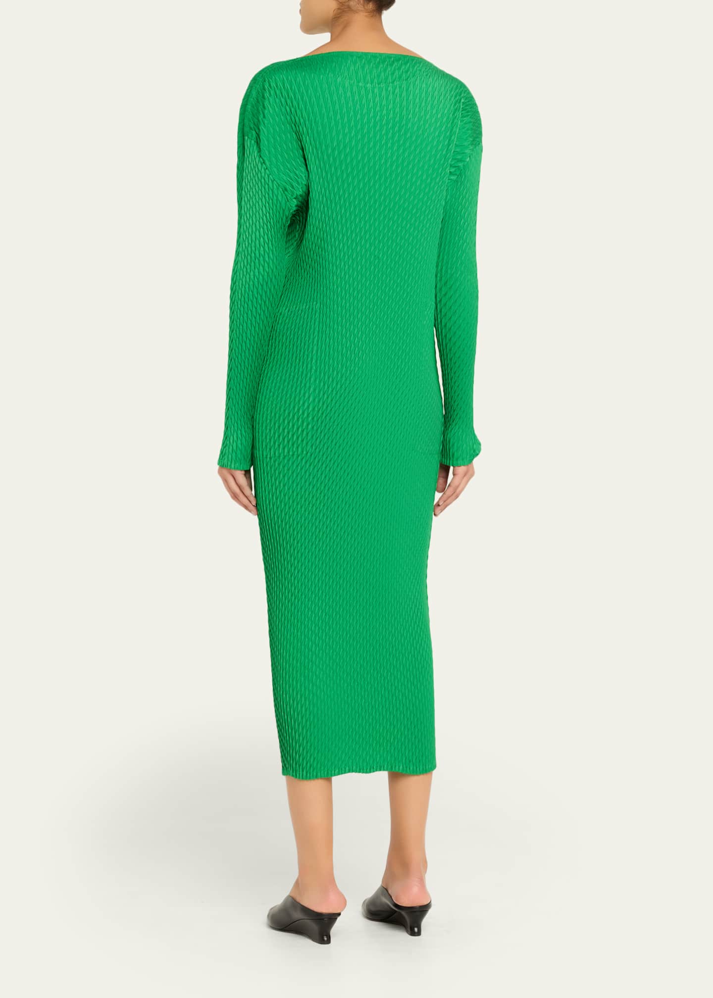 Issey Miyake Sleek Pleats Long-Sleeve Midi Dress - Bergdorf Goodman