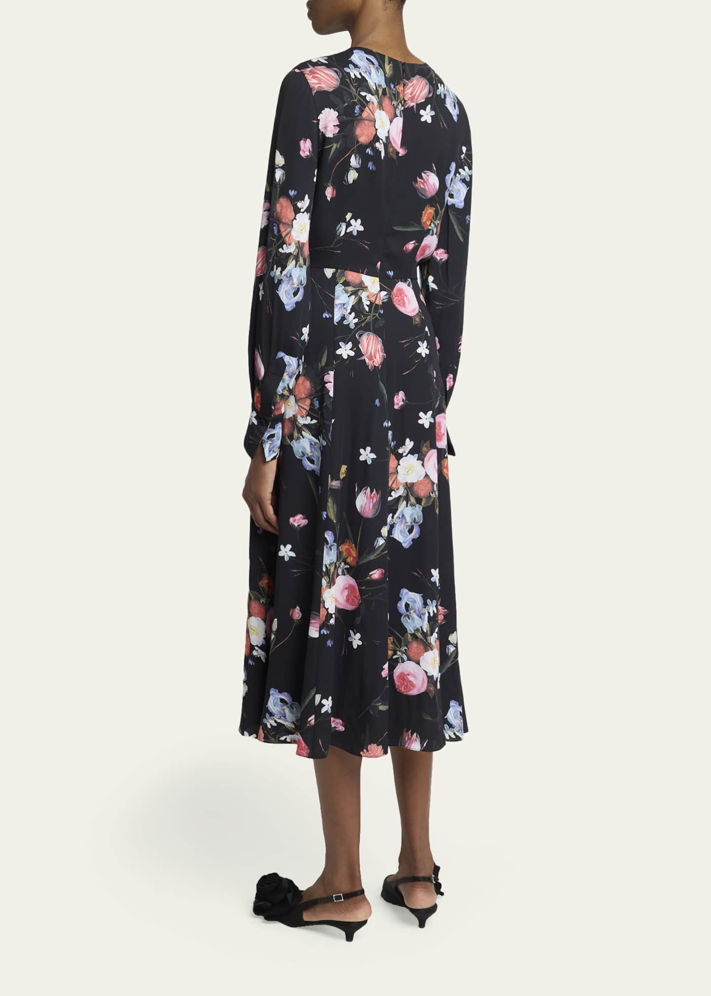 Erdem Floral-Print Long-Sleeve Midi Dress - Bergdorf Goodman