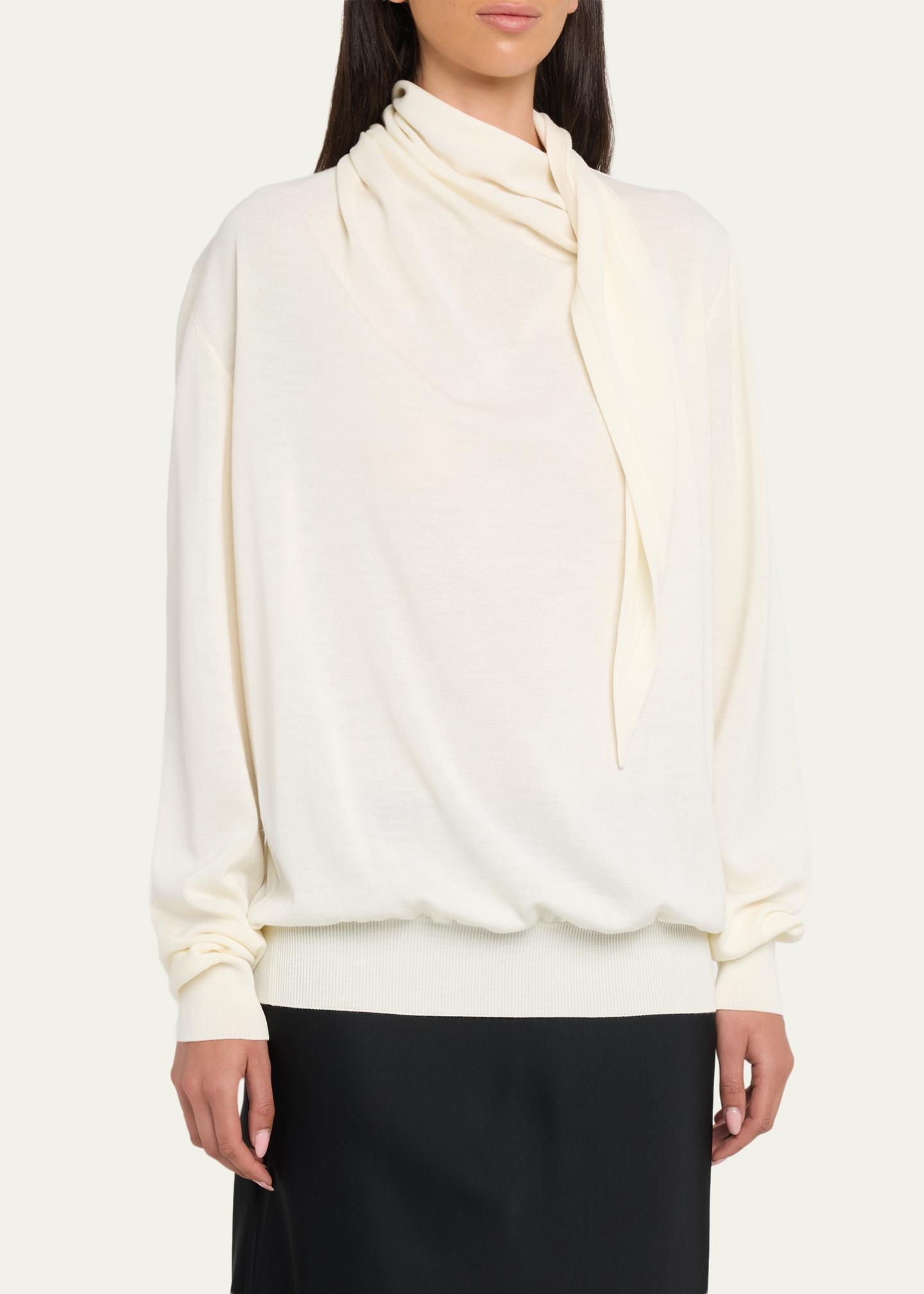 Jil Sander Draped Neck-Scarf Oversized Sweater - Bergdorf Goodman