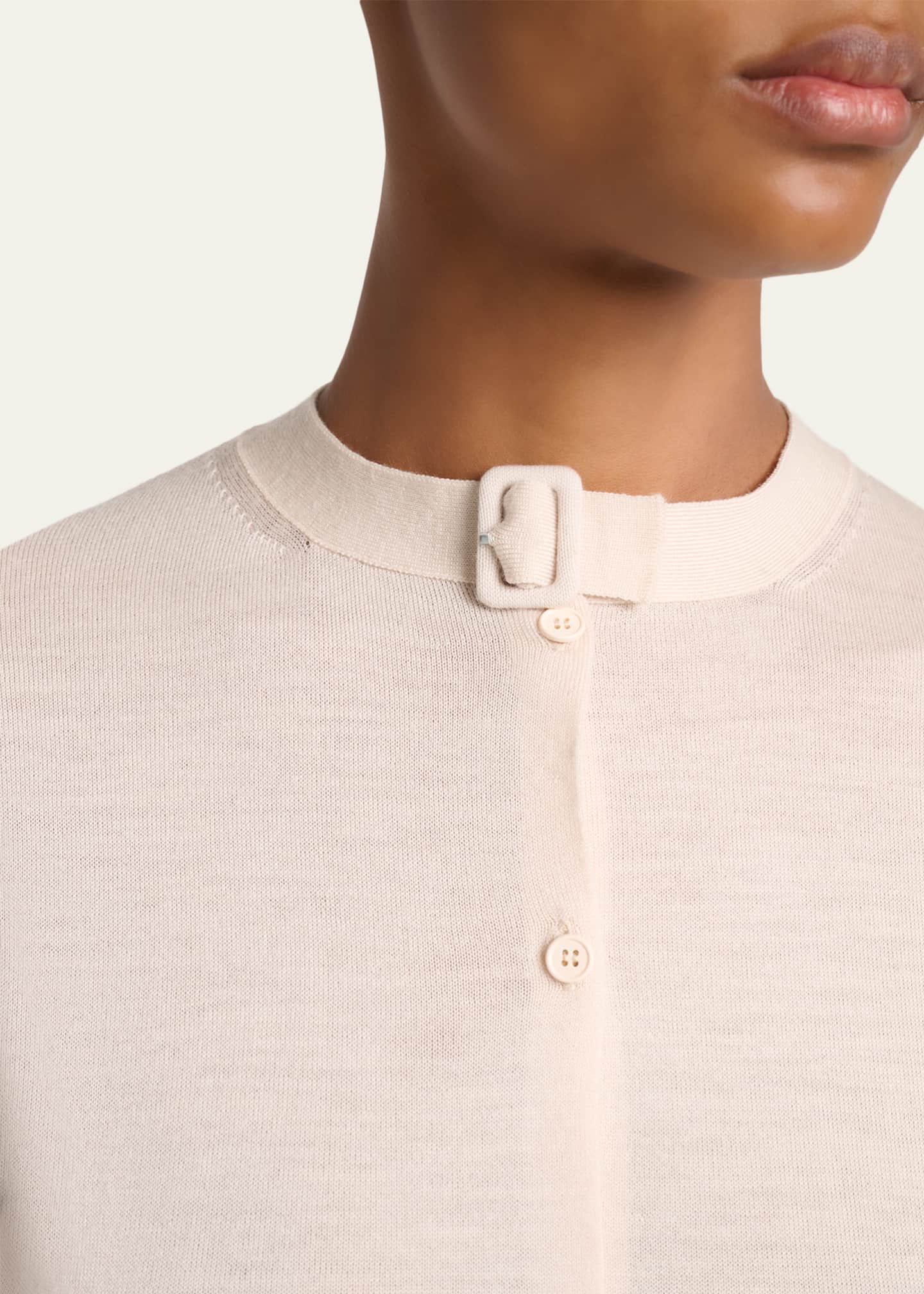 Courreges Buckle Crewneck Merino Wool Crop Cardigan - Bergdorf Goodman