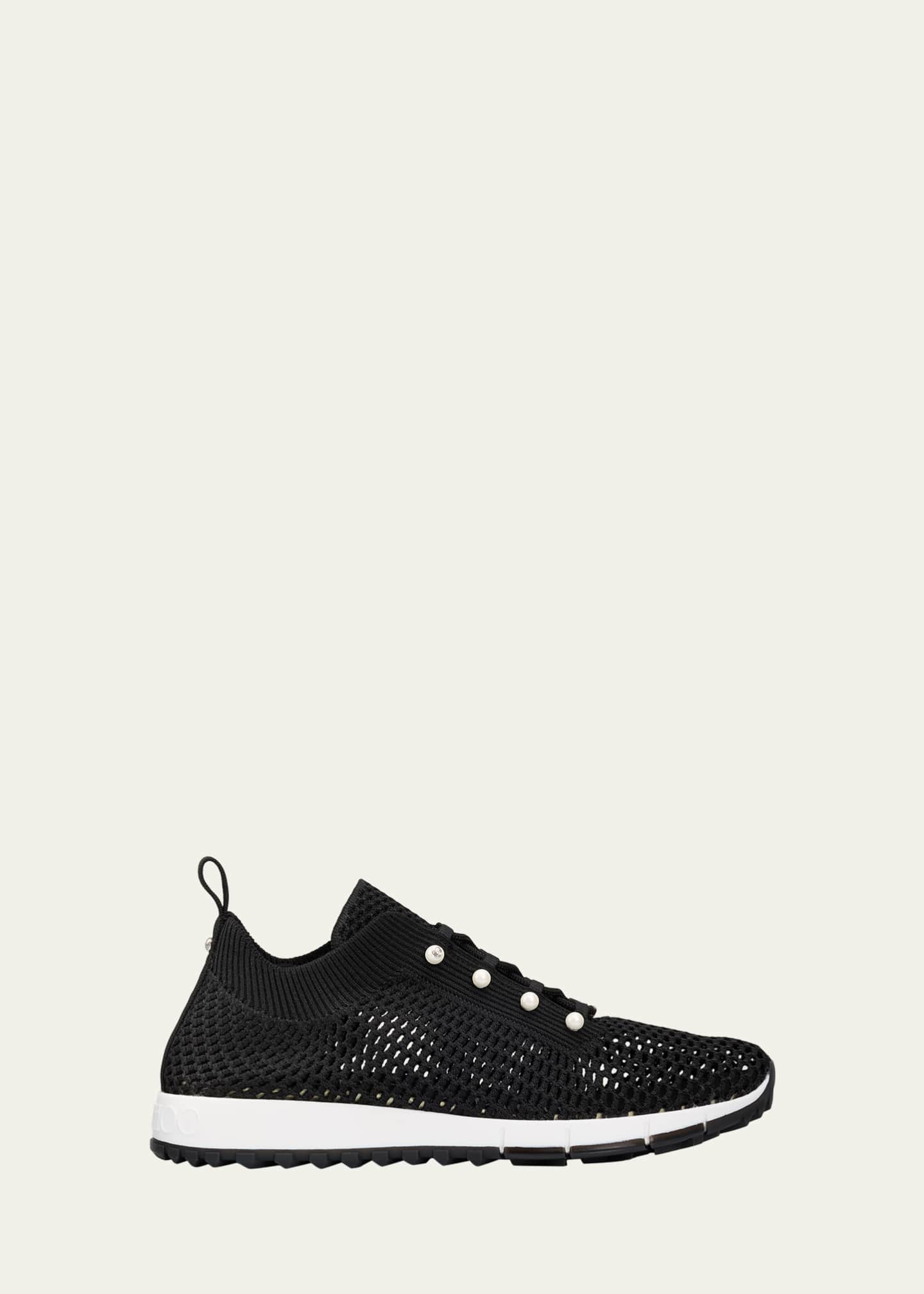 Jimmy Choo Veles Imitation Pearl-Embellished Knit Sneakers