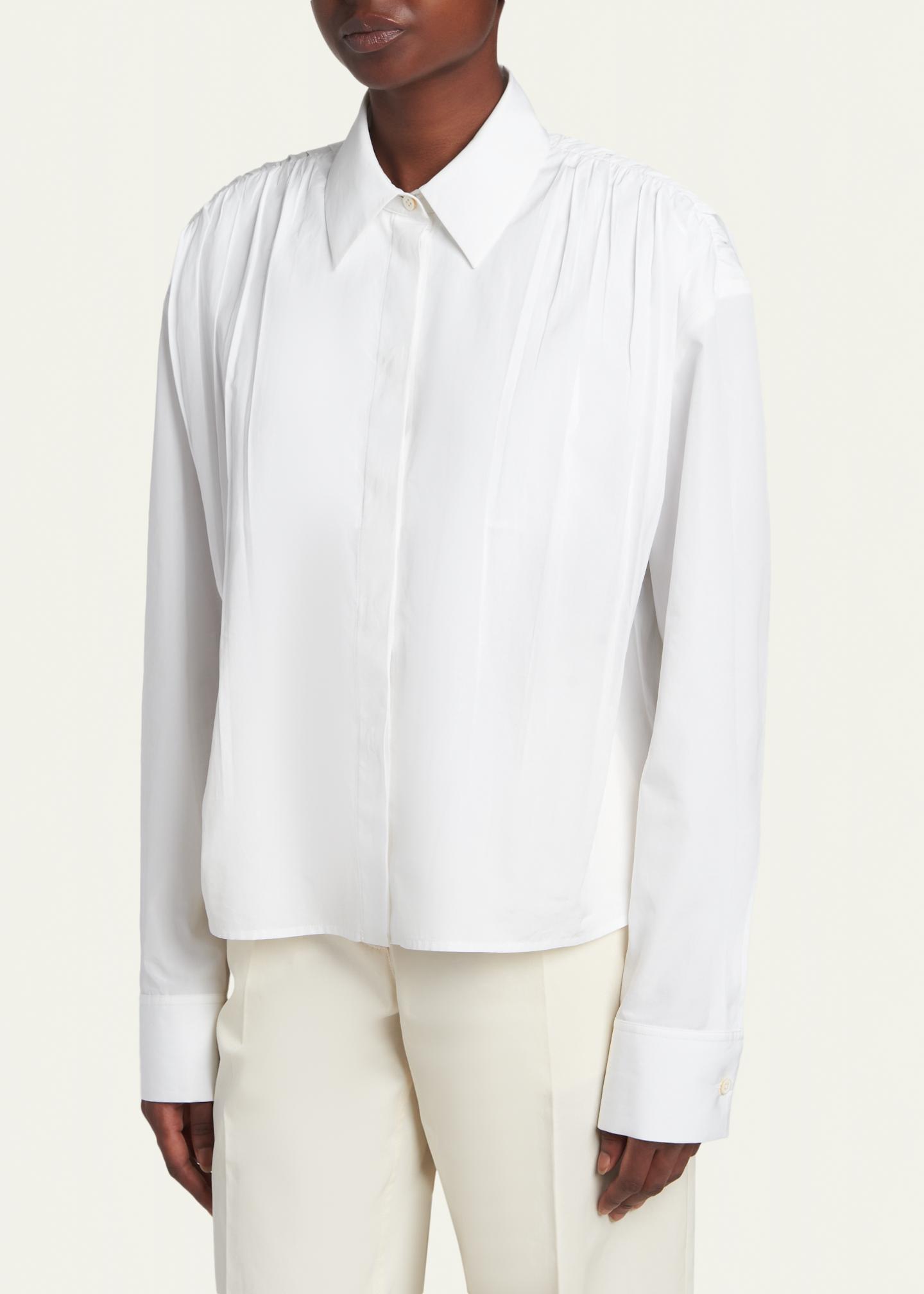Jil Sander Gathered Shoulder Cotton Poplin Button-Down Shirt 