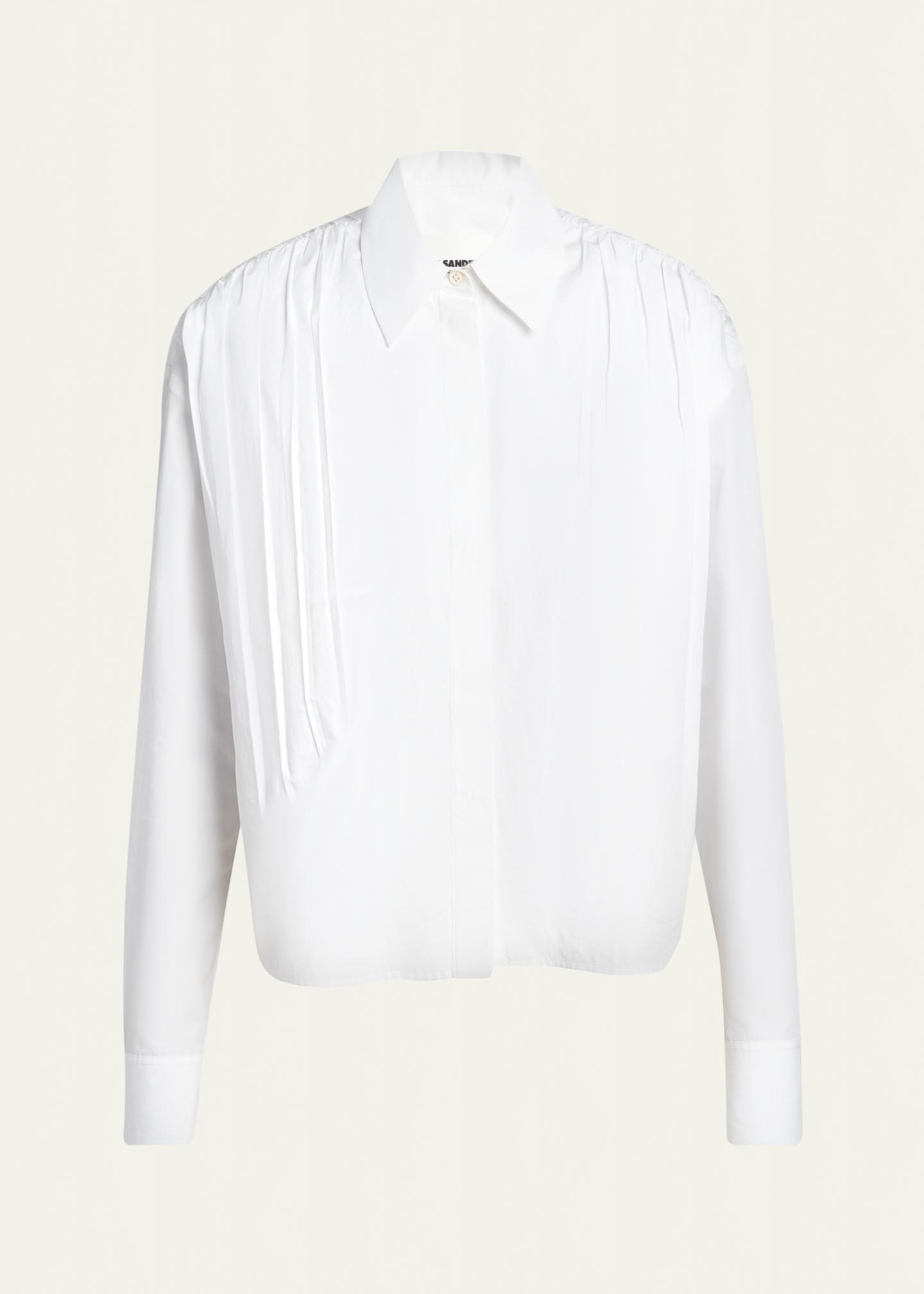 Jil Sander Gathered Shoulder Cotton Poplin Button-Down Shirt 