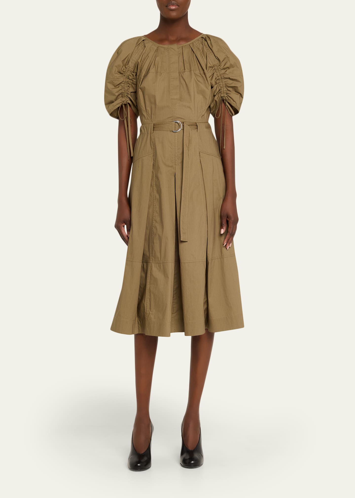 phillip lim midi dress Poplin Ruched Sleeve Midi Dress - Caper