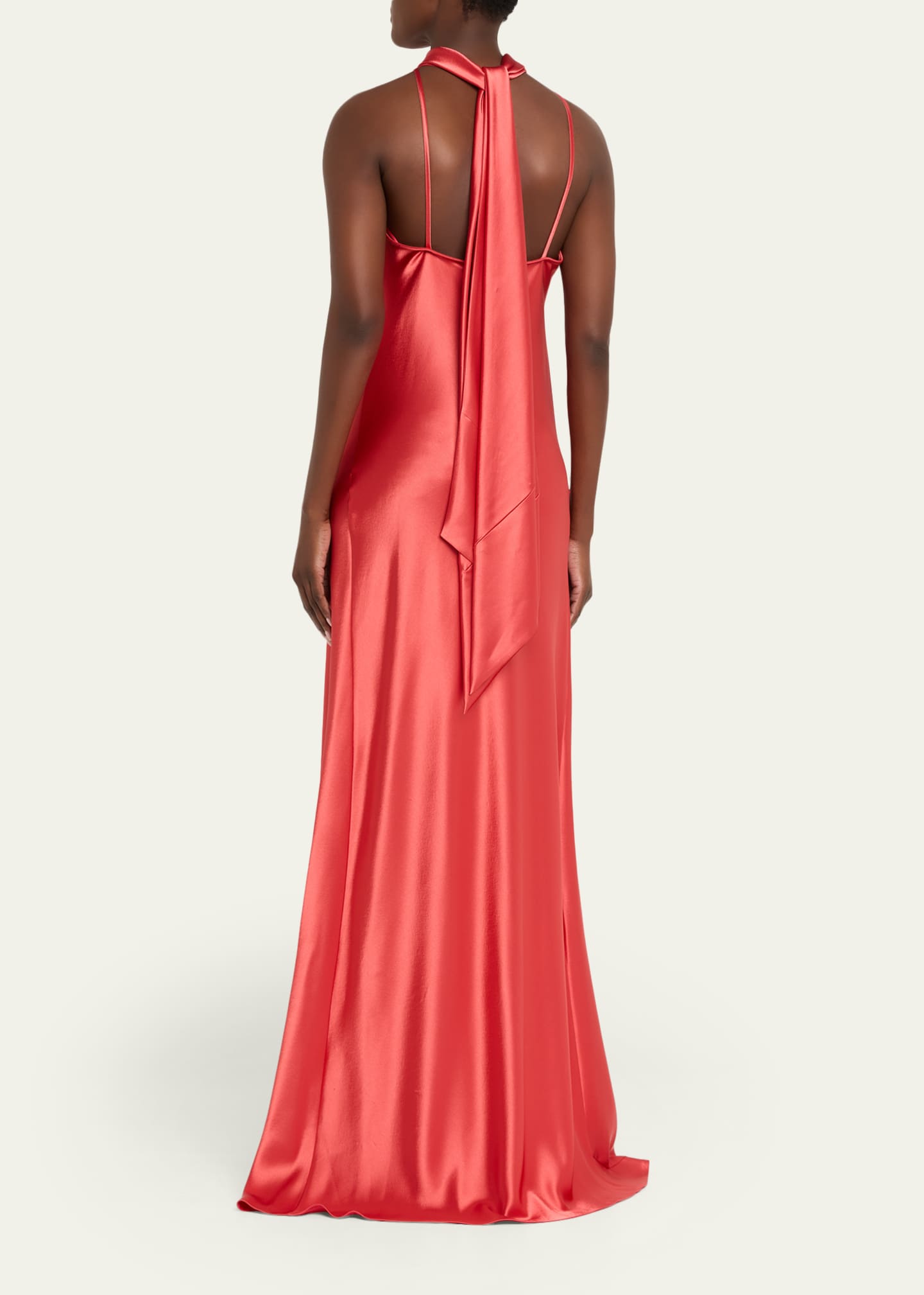 Talbot Runhof Scarf Halter Satin Trumpet Gown, Siena, Women's, 36 de (6 Us), Evening Formal Gala Gowns Mother of the Bride Groom Halter Neck Gowns