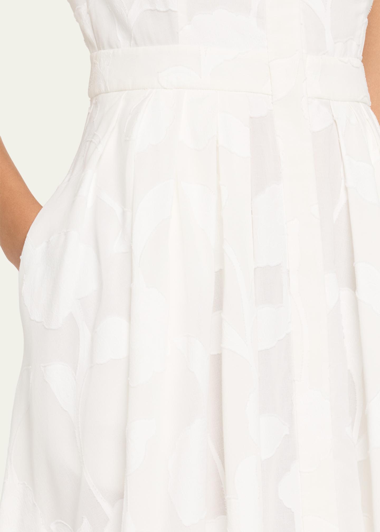 Michael Kors Collection Pleated Floral Burnout Midi Shirtdress