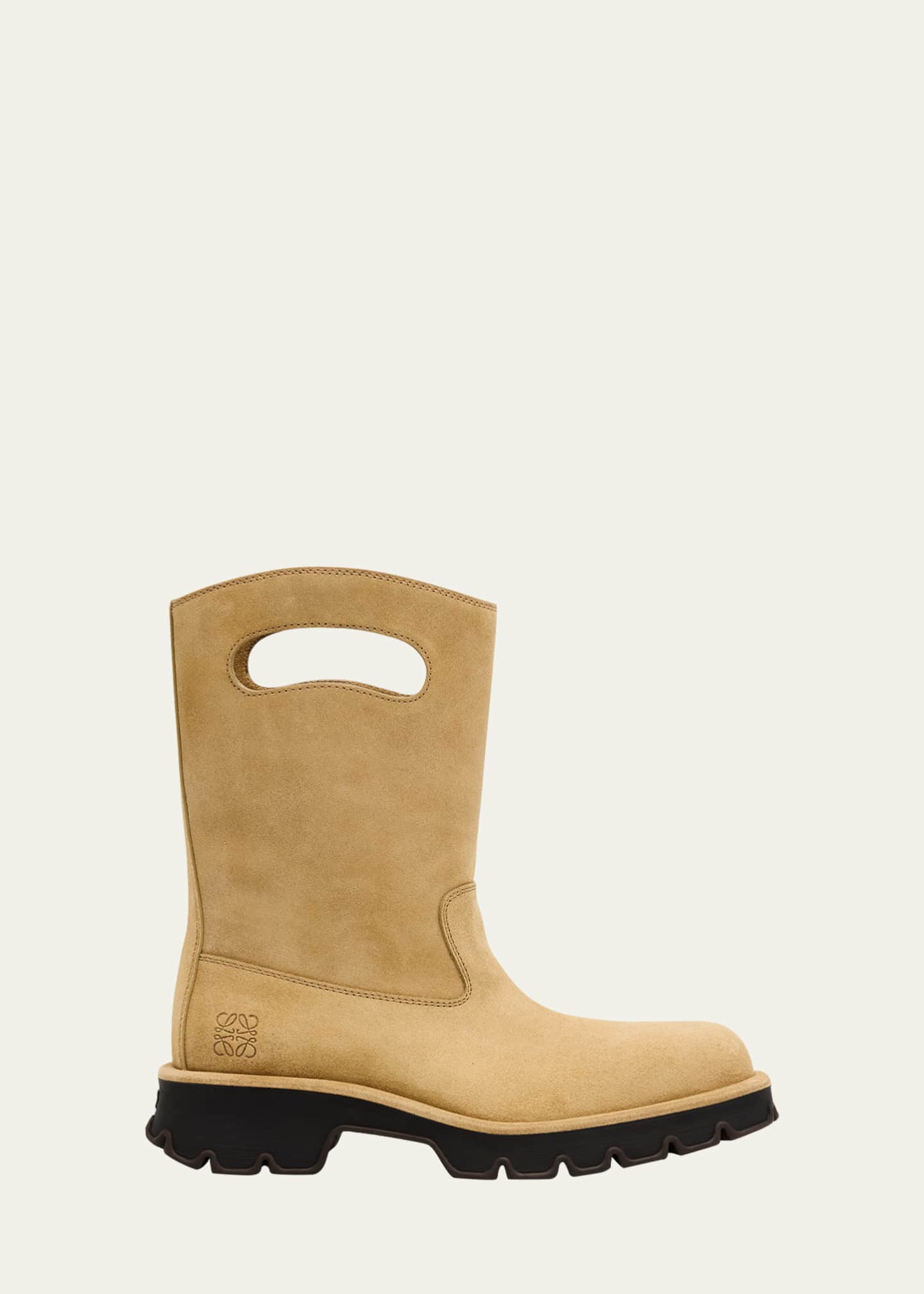 Loewe Men's Bobby Leather Calf-High Boots with Cut-Out Handles