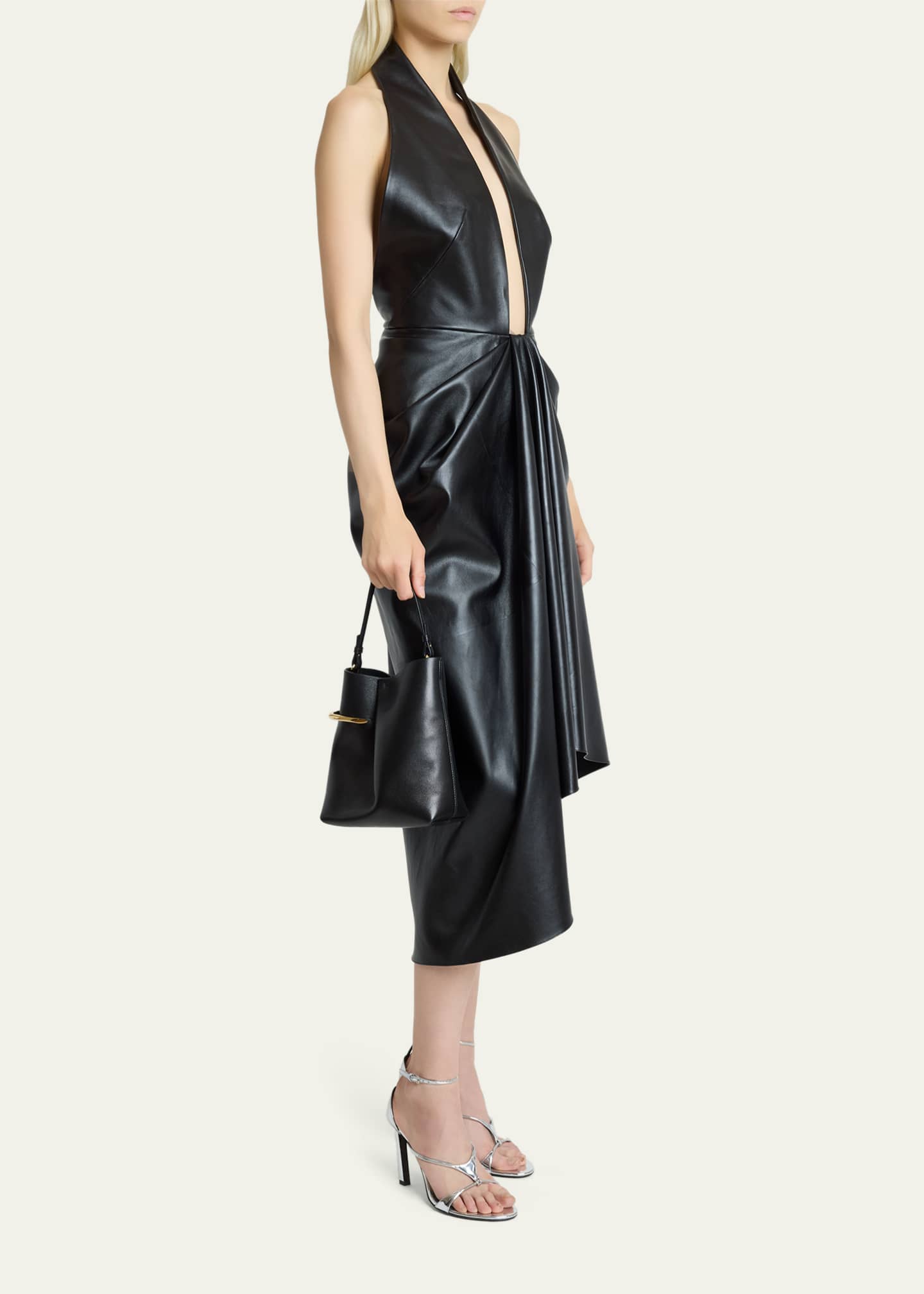 navy blue faux leather dress Leather Midi Skirt in Blue main image 1