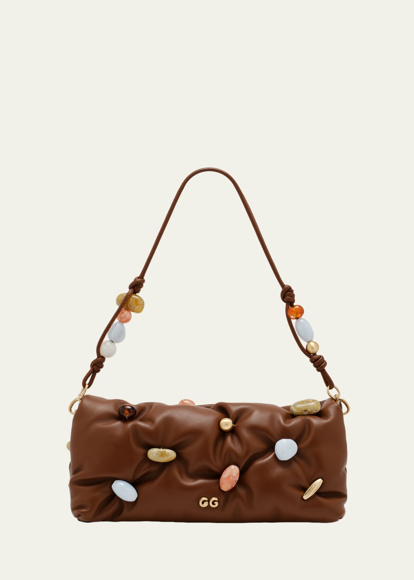 Cult Gaia Amalia Acrylic Bead-Embellished Leather Clutch Bag
