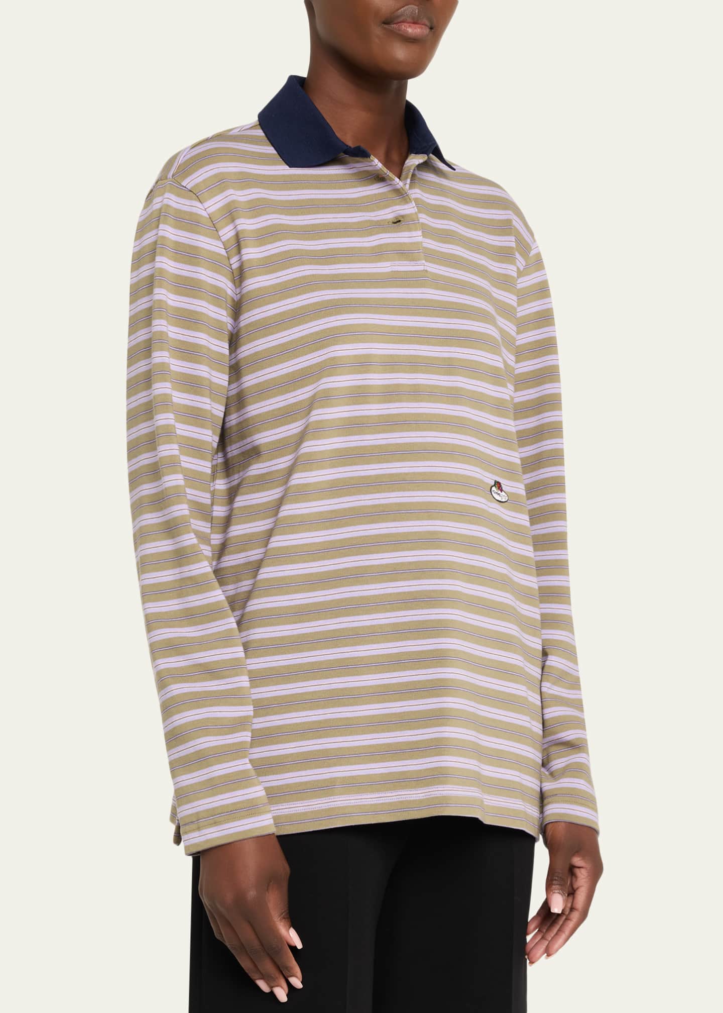 HOMMEGIRLS x Fruit Of The Loom Striped Long-Sleeve Polo Shirt