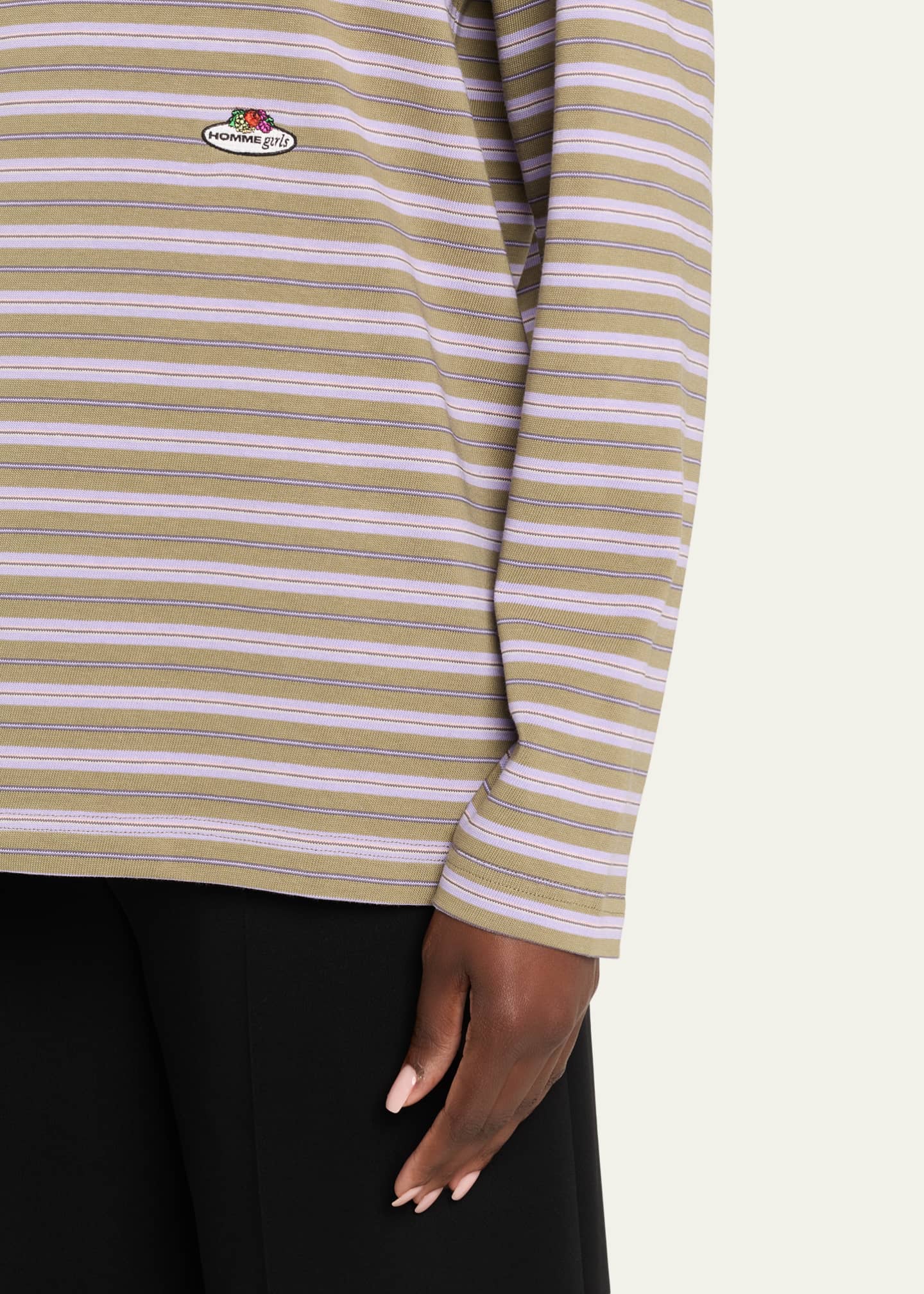 HOMMEGIRLS x Fruit Of The Loom Striped Long-Sleeve Polo Shirt