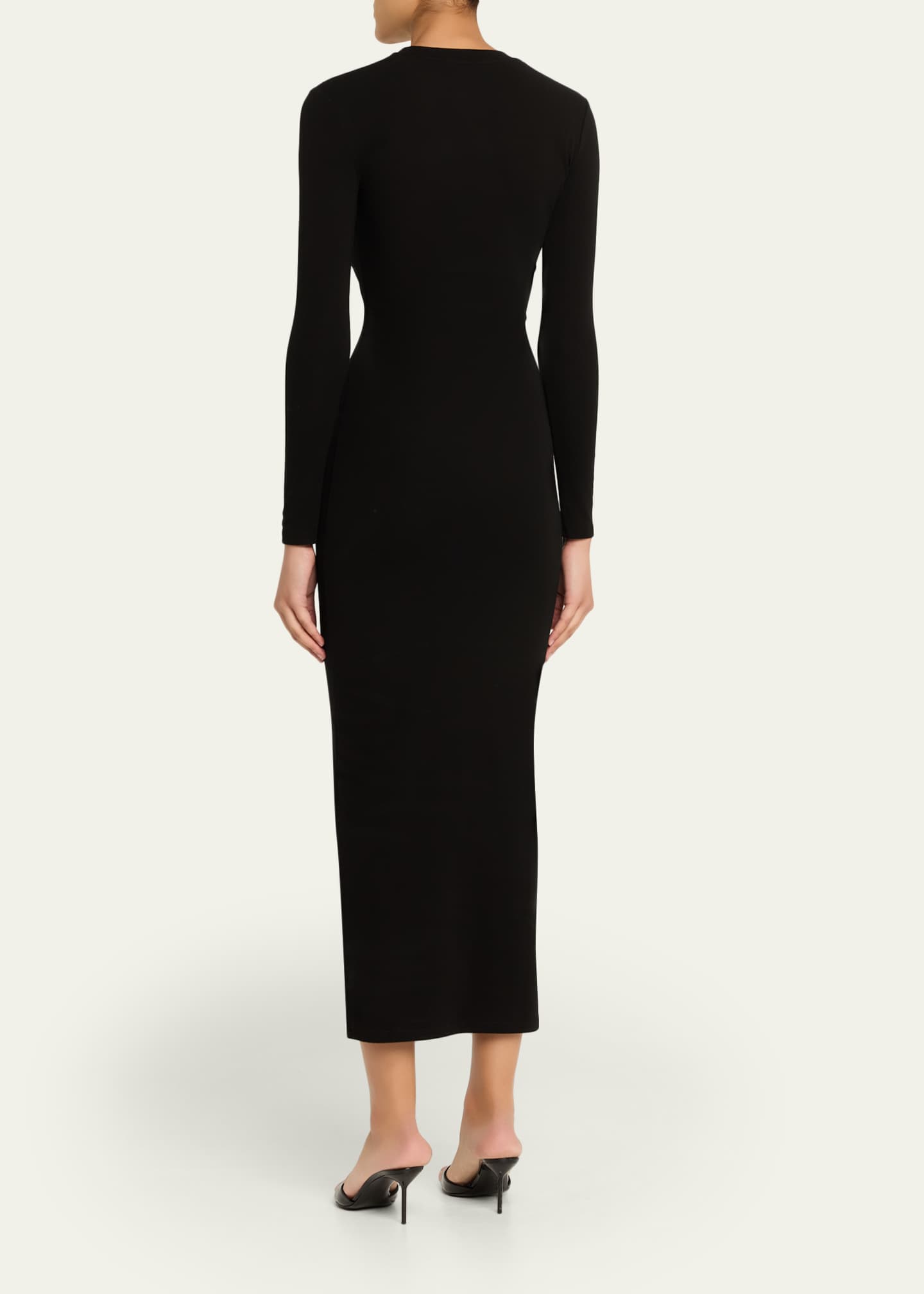 knit midi long sleeve dress Green Ribbed Long Sleeve Midi Dress