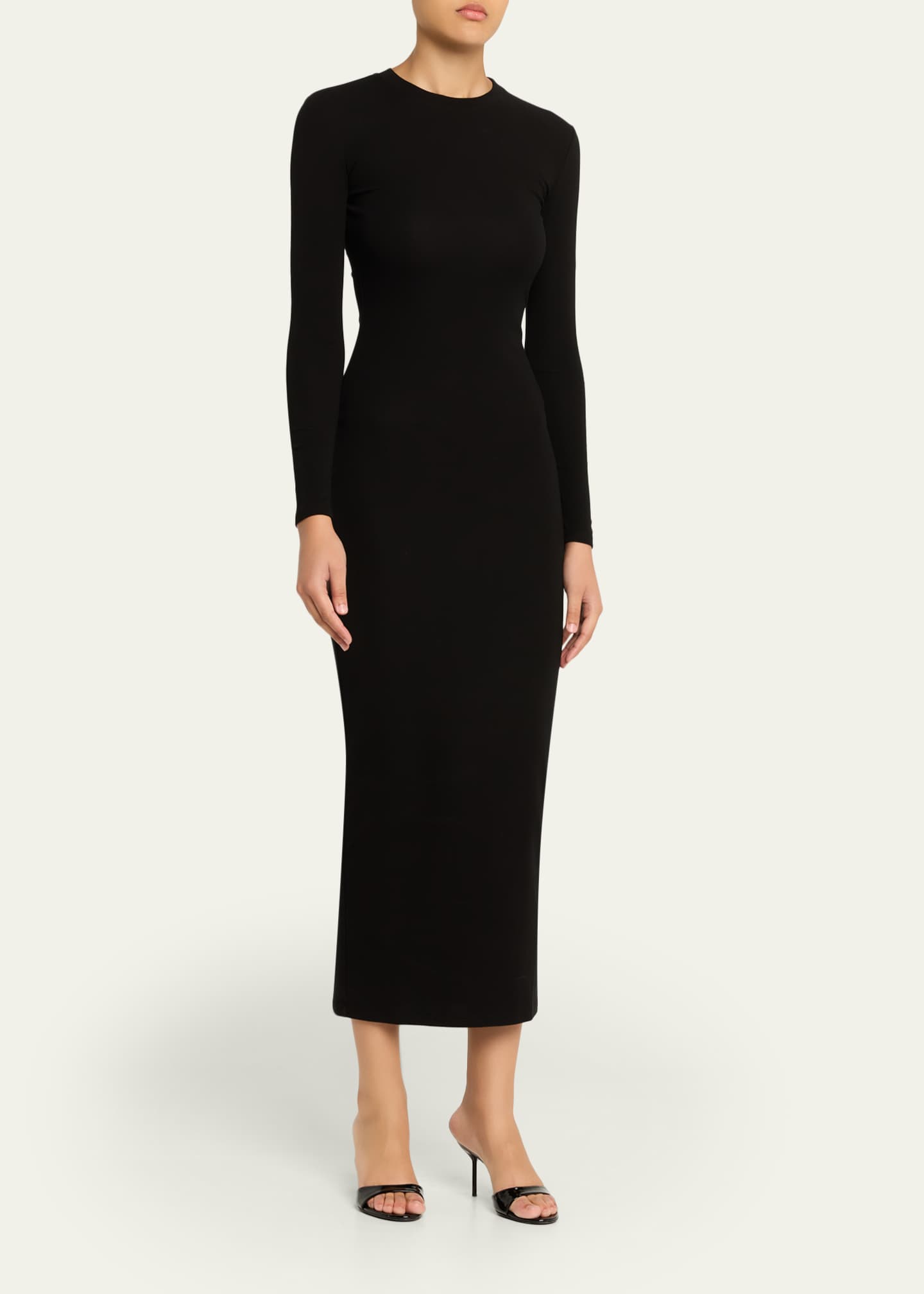 long sleeved knit midi dress ARRANGE Long Sleeve Hybrid Knit Midi Dress in gray