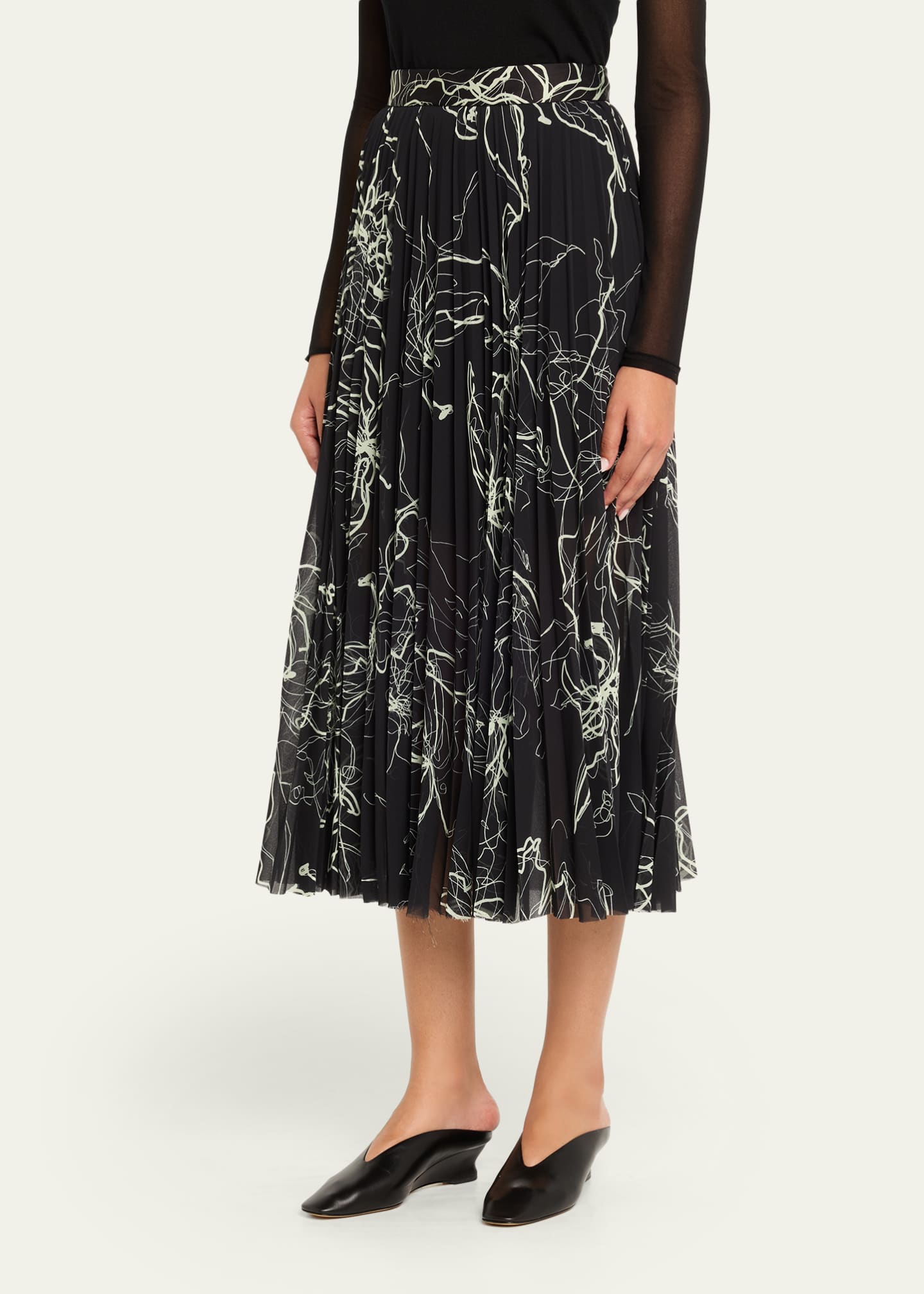 Jason Wu Collection Pleated Floral-Print Chiffon Midi Skirt