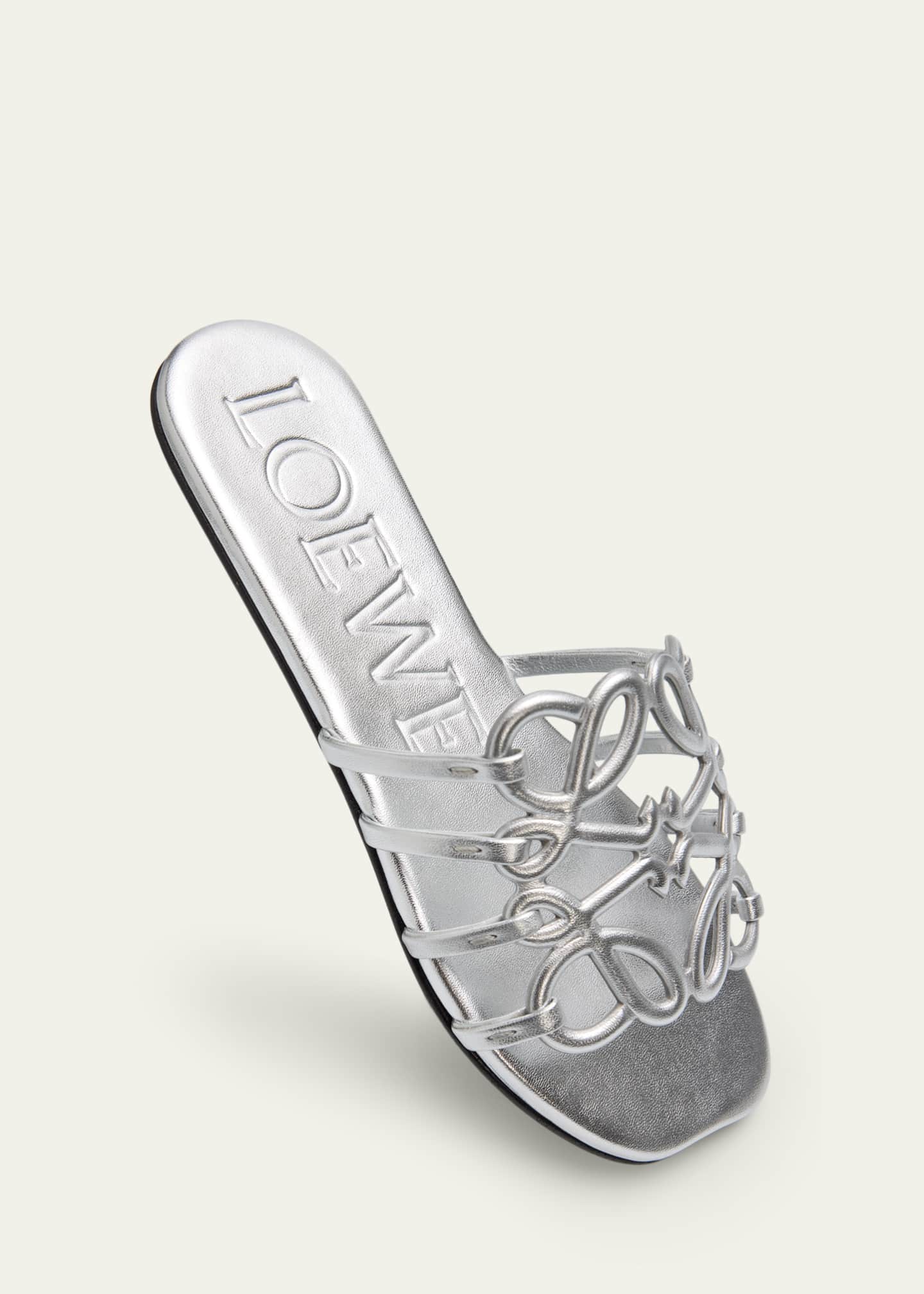 Loewe x Paula's Ibiza Petal Anagram Metallic Leather Slide Sandals