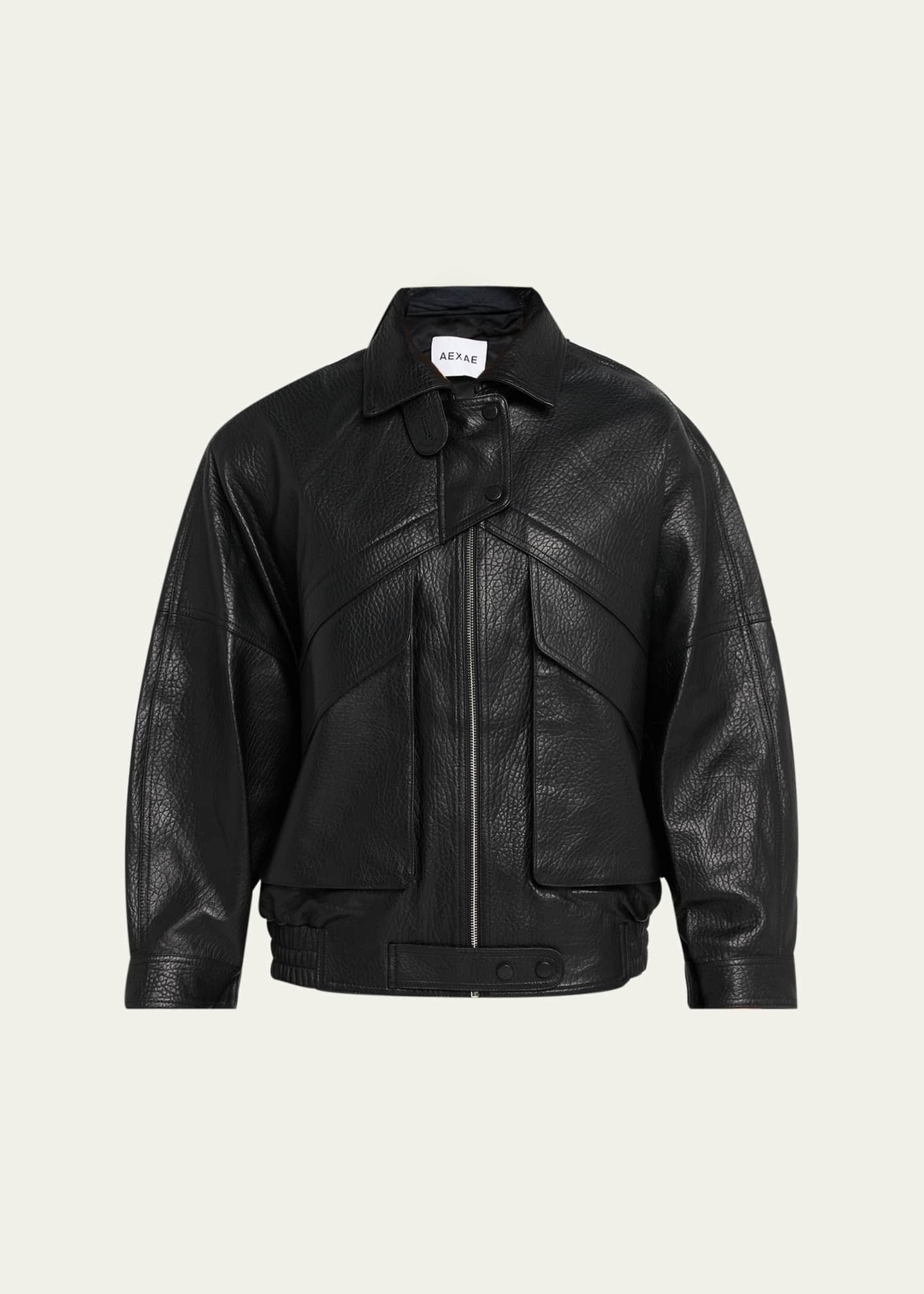 AEXAE Pebbled Leather Aviator Jacket - Bergdorf Goodman