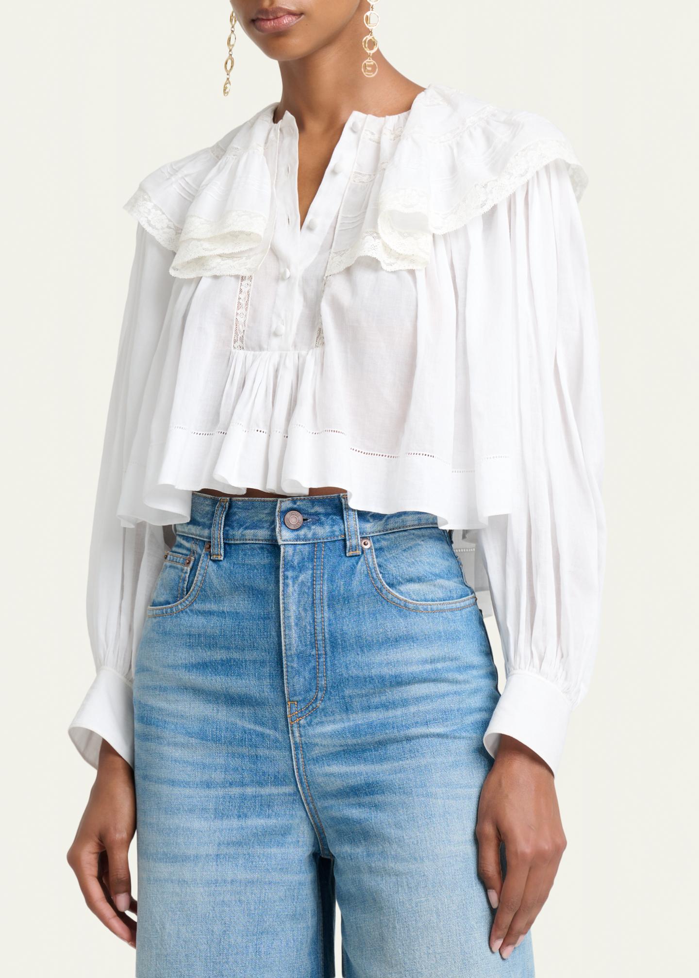 Chloe Light Cotton Voile Capelet Crop Blouse - Bergdorf Goodman
