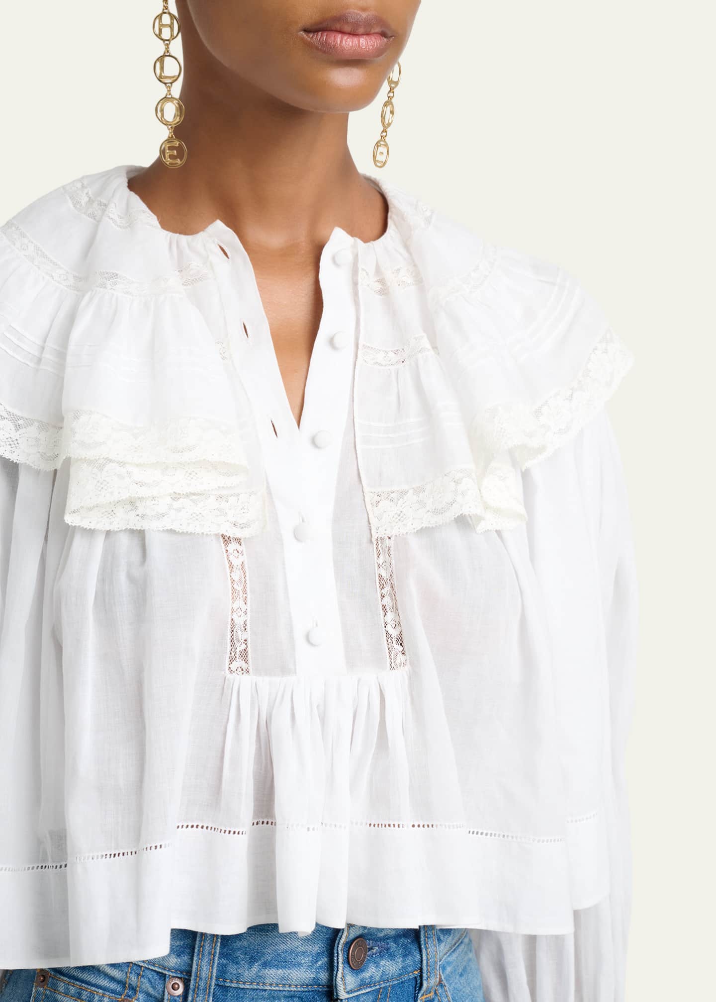 Chloe Light Cotton Voile Capelet Crop Blouse - Bergdorf Goodman